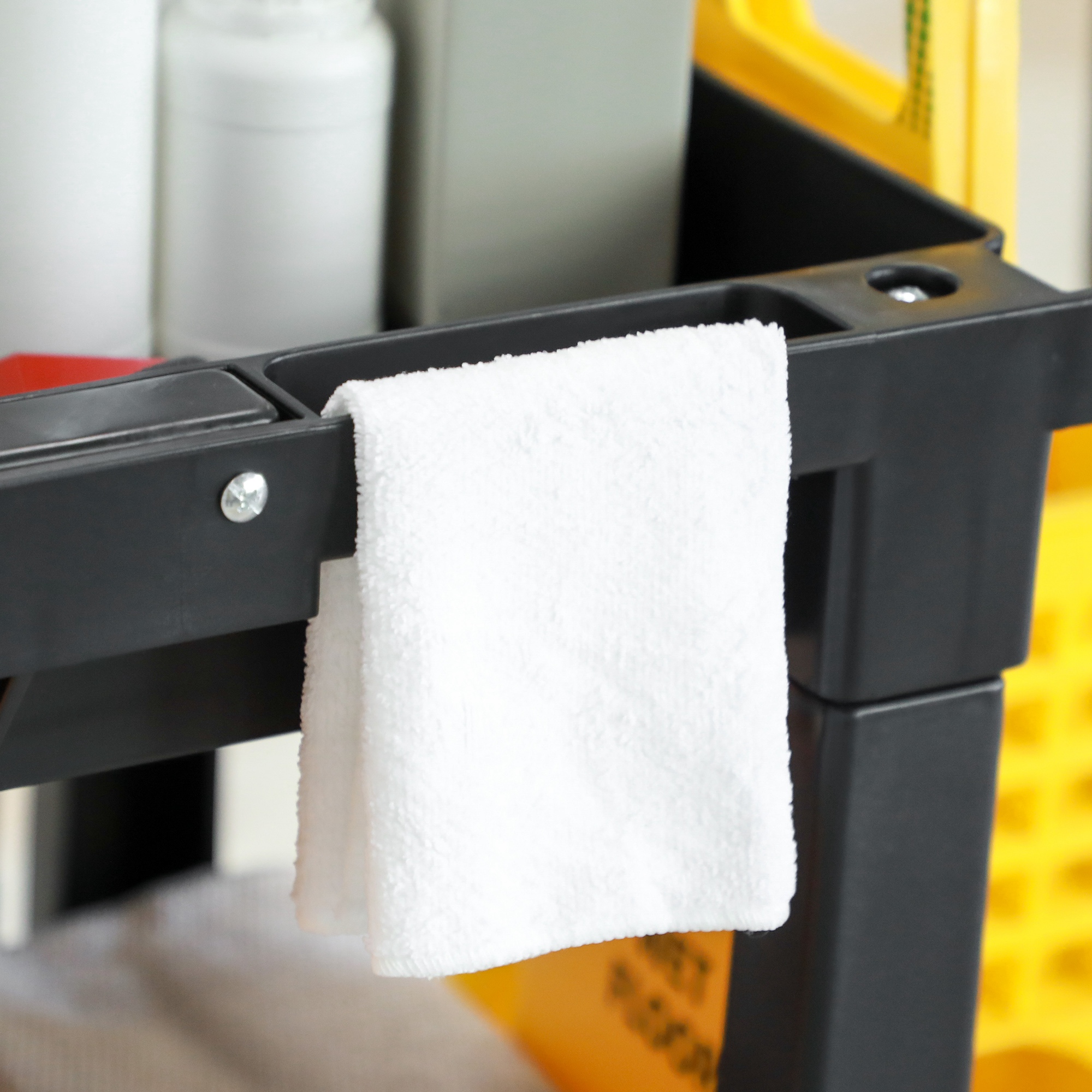 Cleaning Trolley With Bag Wheels And 3 Shelves For Hotels Yellow_voghion.com