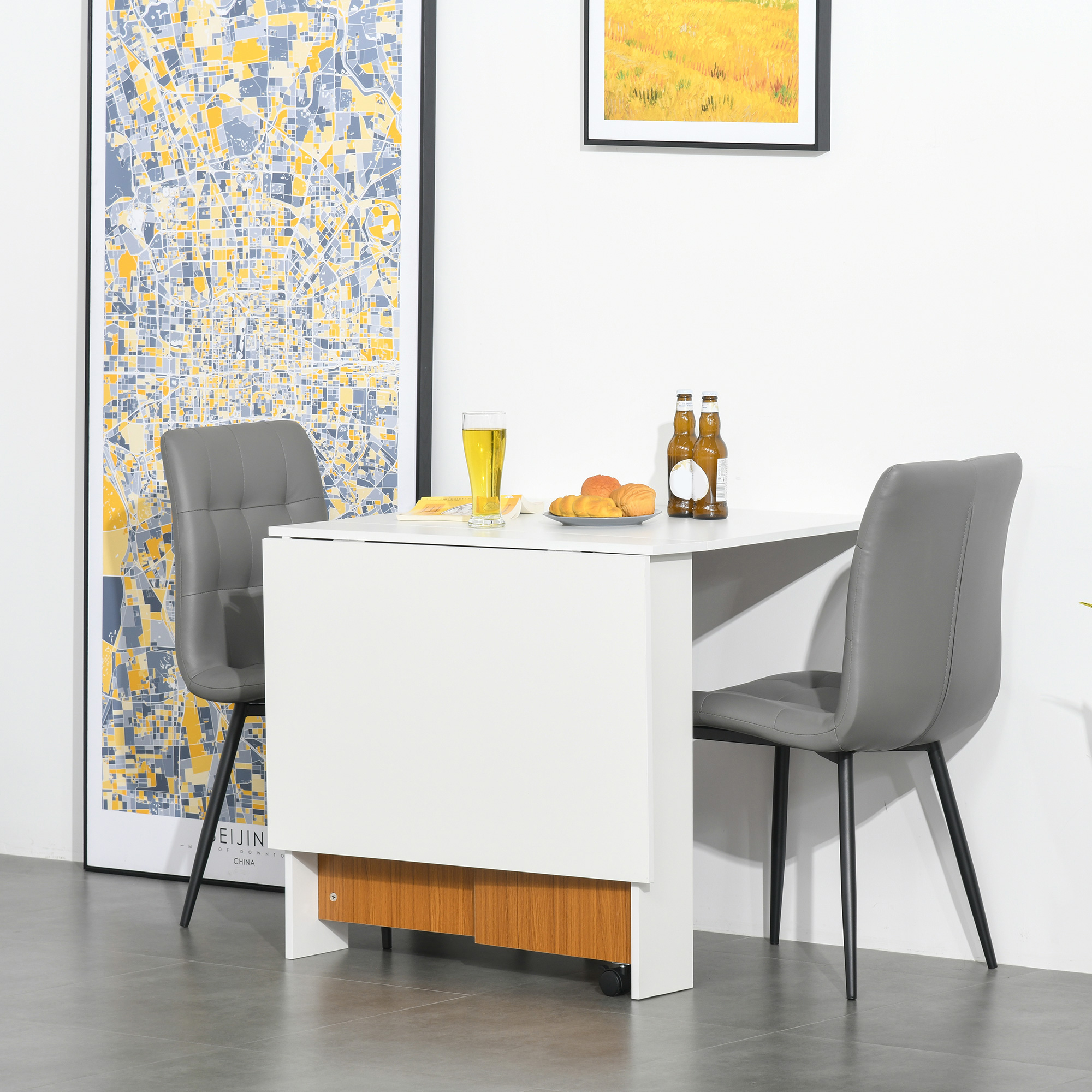 Ausziehbarer Esstisch, modernes Design, platzsparender Klapptisch mit Rollen, 120 × 80 × 73 cm_voghion.com