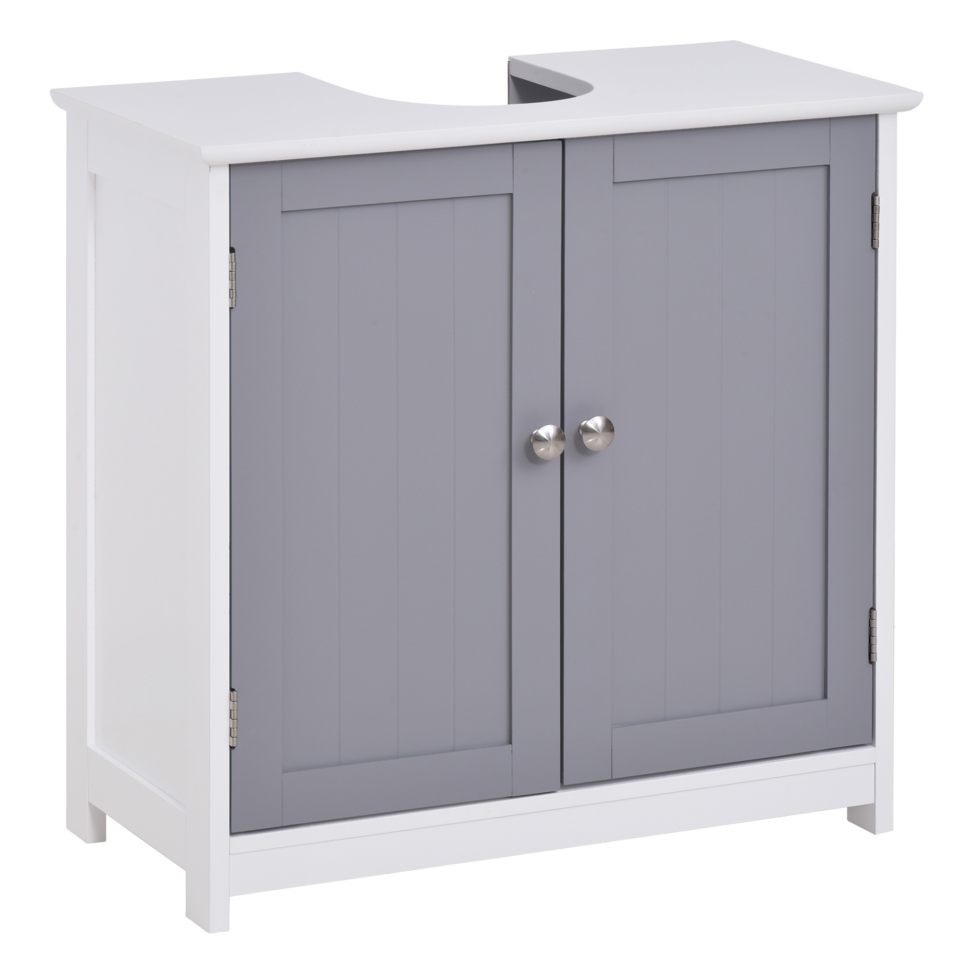 kleankin Mobile Sottolavabo A 2 Ante Con Ripiano Regolabile. Armadietto Bagno Salvaspazio Con Intaglio A U. 60x30x60 Cm. Bianco E Grigio_voghion.com