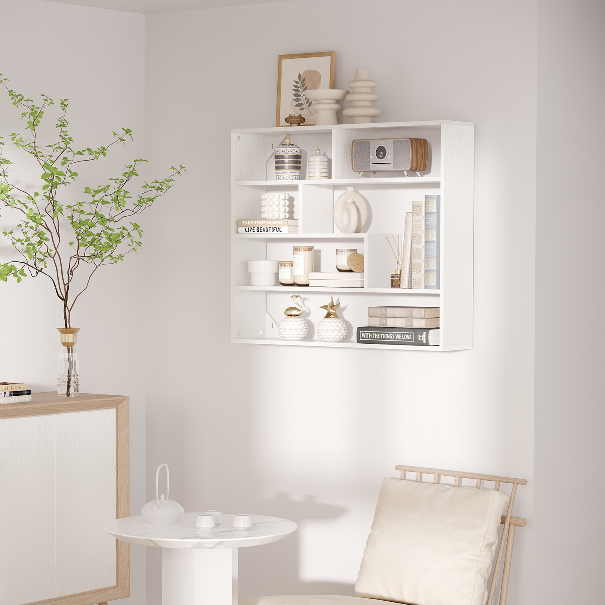 Wandregal Mit 7 Fächern Hängeregal Im Modernen Design Weiß_voghion.com