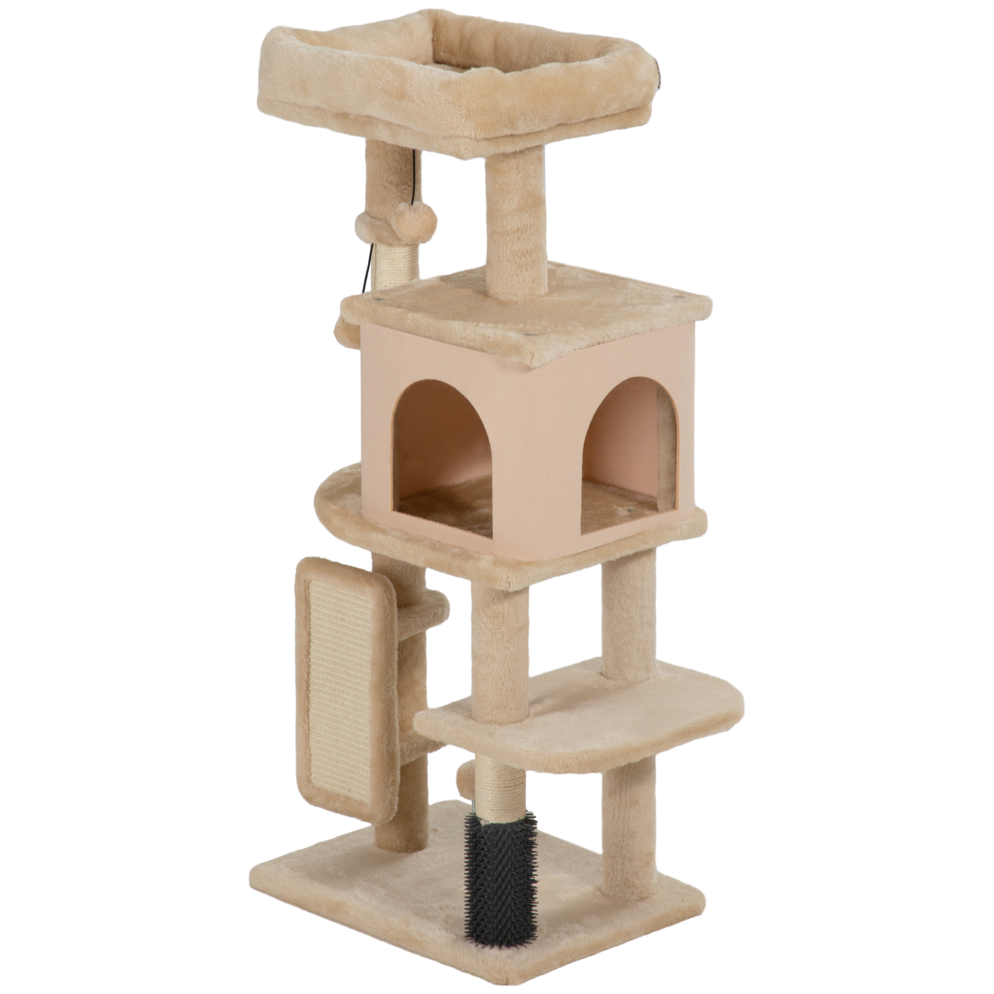 Cat Scratching Tree With Sisal Posts And Hanging Balls Beige_voghion.com