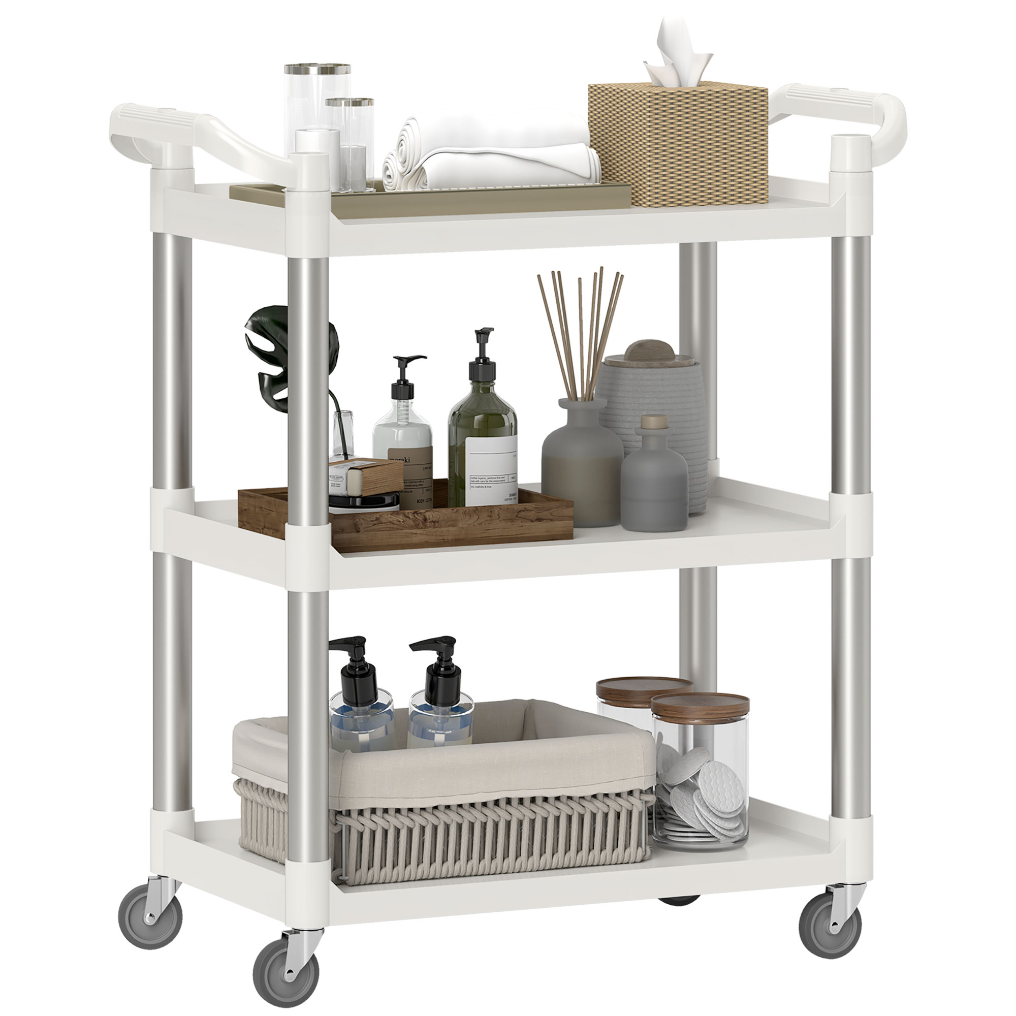 Carrito De Cocina De 3 Niveles Carrito De Almacenamiento De Aluminio Carga 105 Kg Para Comedor Sala 88x44x93 Cm Blanco_voghion.com