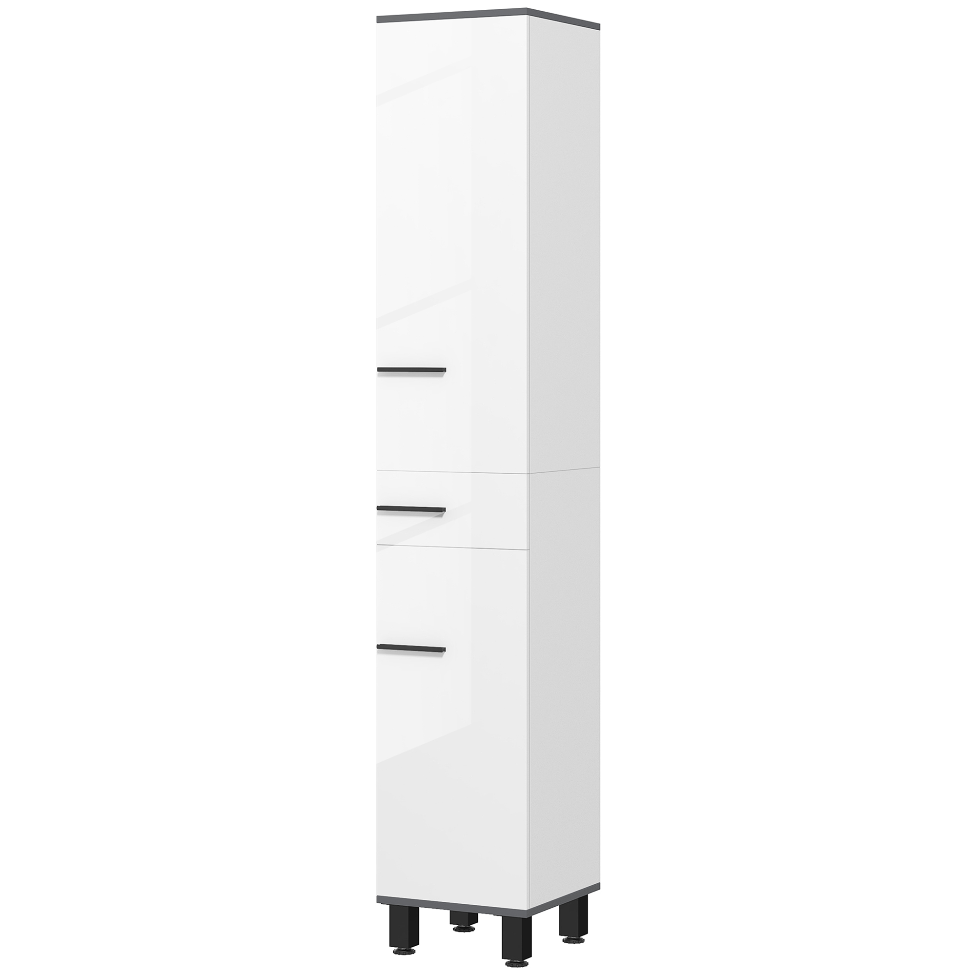 Meuble de rangement salle de bain étroit blanc vue d'ensemble