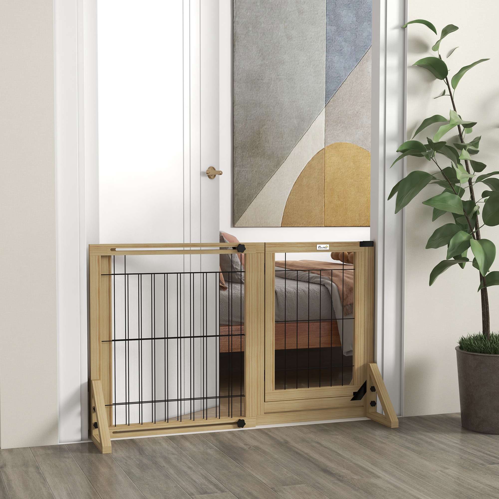 Valla extensible para mascotas con paneles y patas de apoyo natural_voghion.com