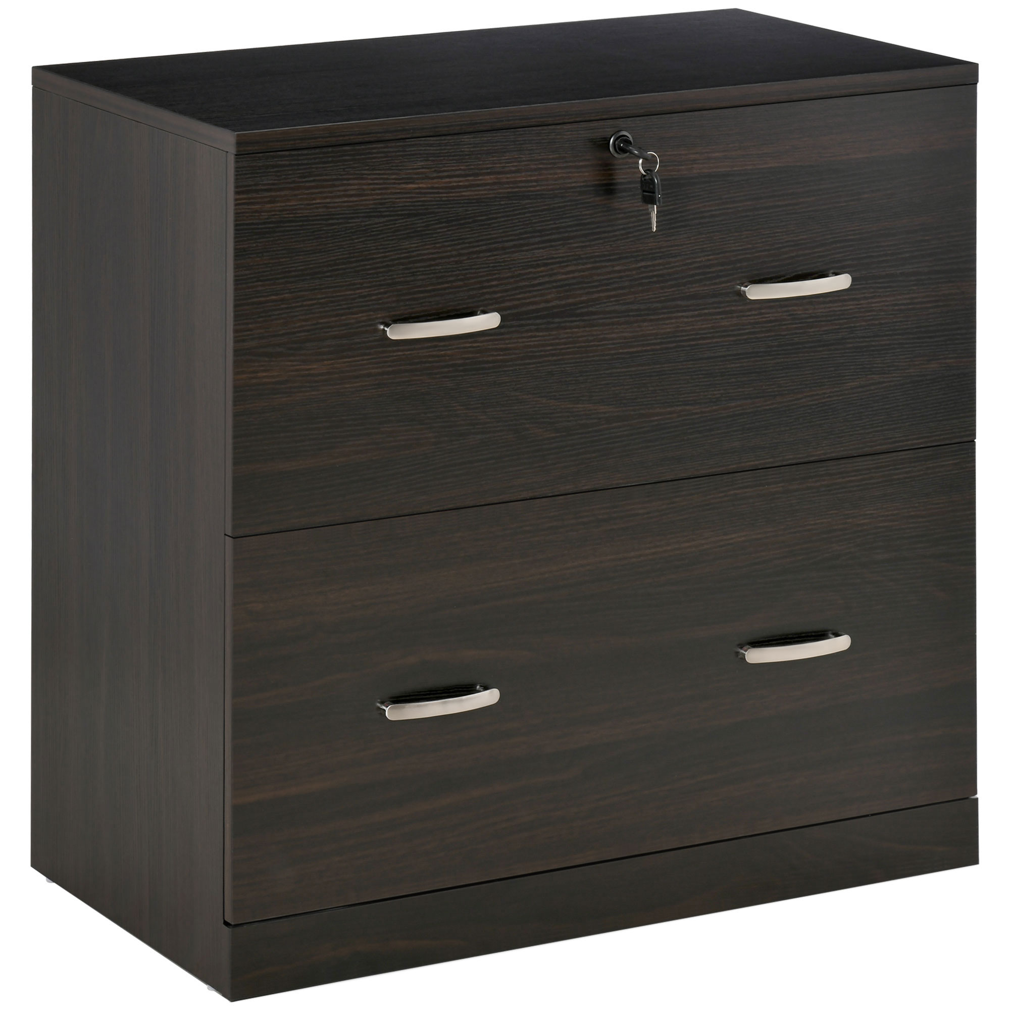 2-Drawer File Cabinet with Lock and Keys, Lateral Storage Filing Cabinet with Hanging Bar for Letter Size, Home Office, Walnut