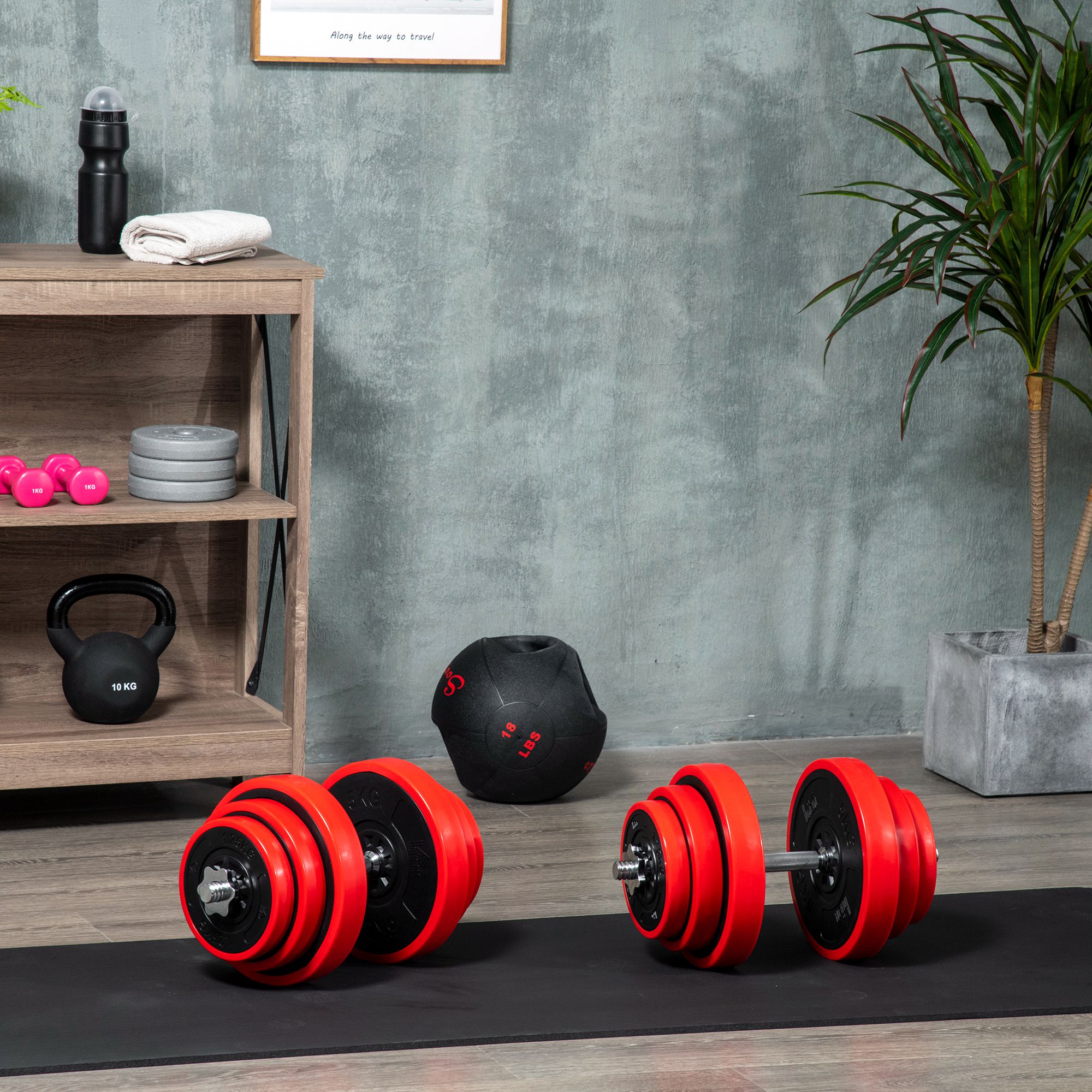 Set Manubri Palestra Con Pesi Da 40kg Rivestiti In Gomma, In Metallo E Sabbia Di Ferro, 45x26x26 Cm, Rossa_desvips.com