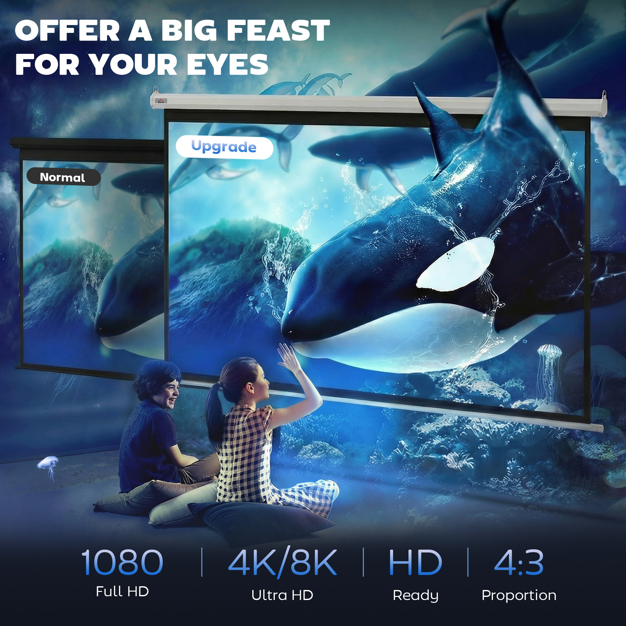 Motorisierte Projektionsleinwand, 84 Zoll (171 x 130 cm), 4:3-Format, verstellbar mit Fernbedienung, kompakte motorisierte Projektionsleinwand zur Wand- oder Deckenmontage, weiß_voghion.com