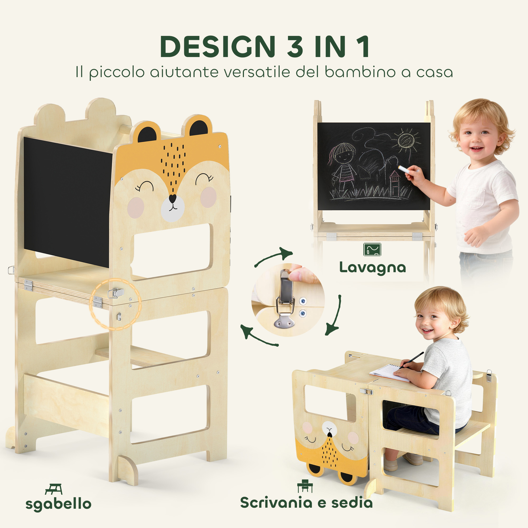 Tour Montessorienne Enfant 2-5 Ans avec Tableau Blanc et Table, en Contreplaqué,