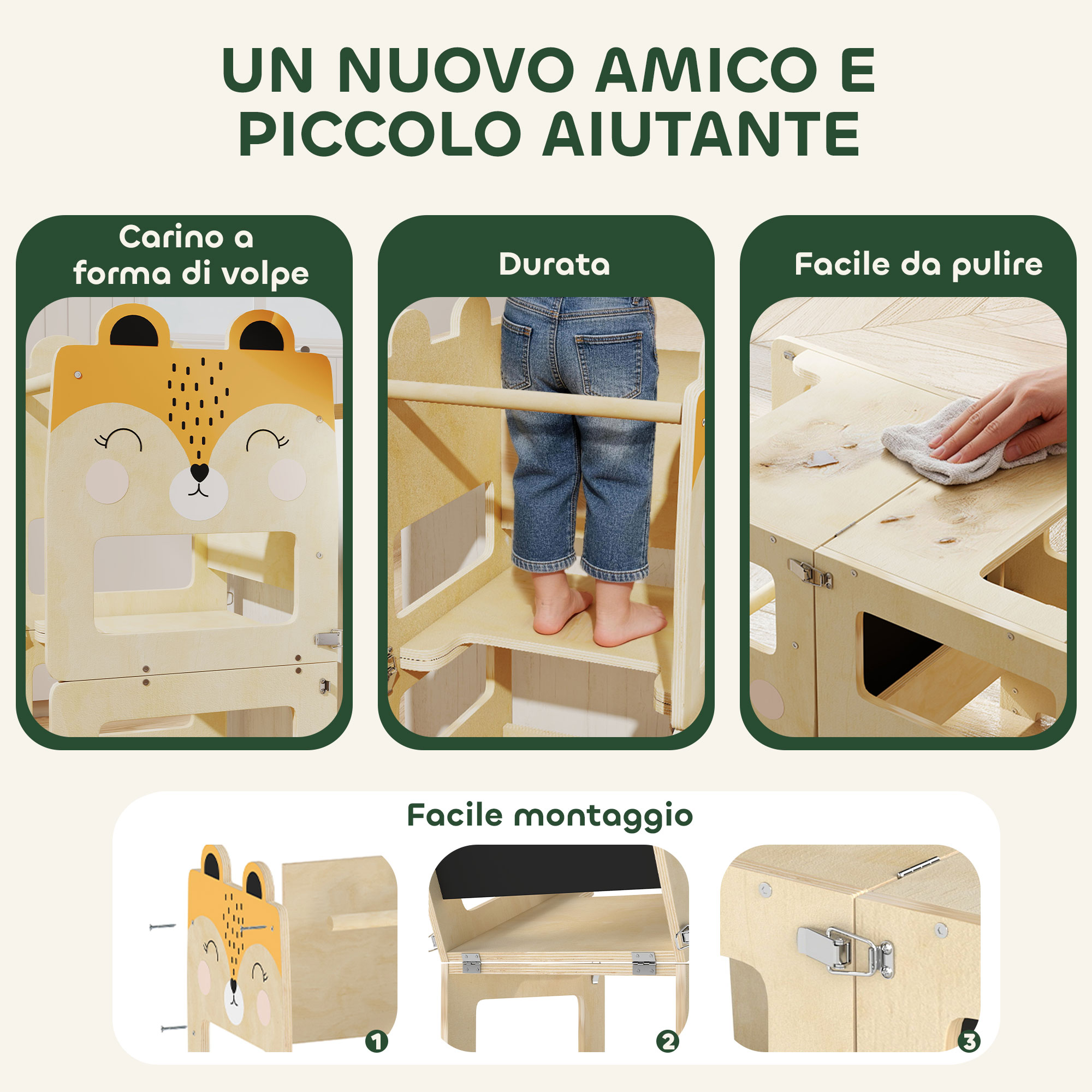 Tour Montessorienne Enfant 2-5 Ans avec Tableau Blanc et Table, en Contreplaqué,