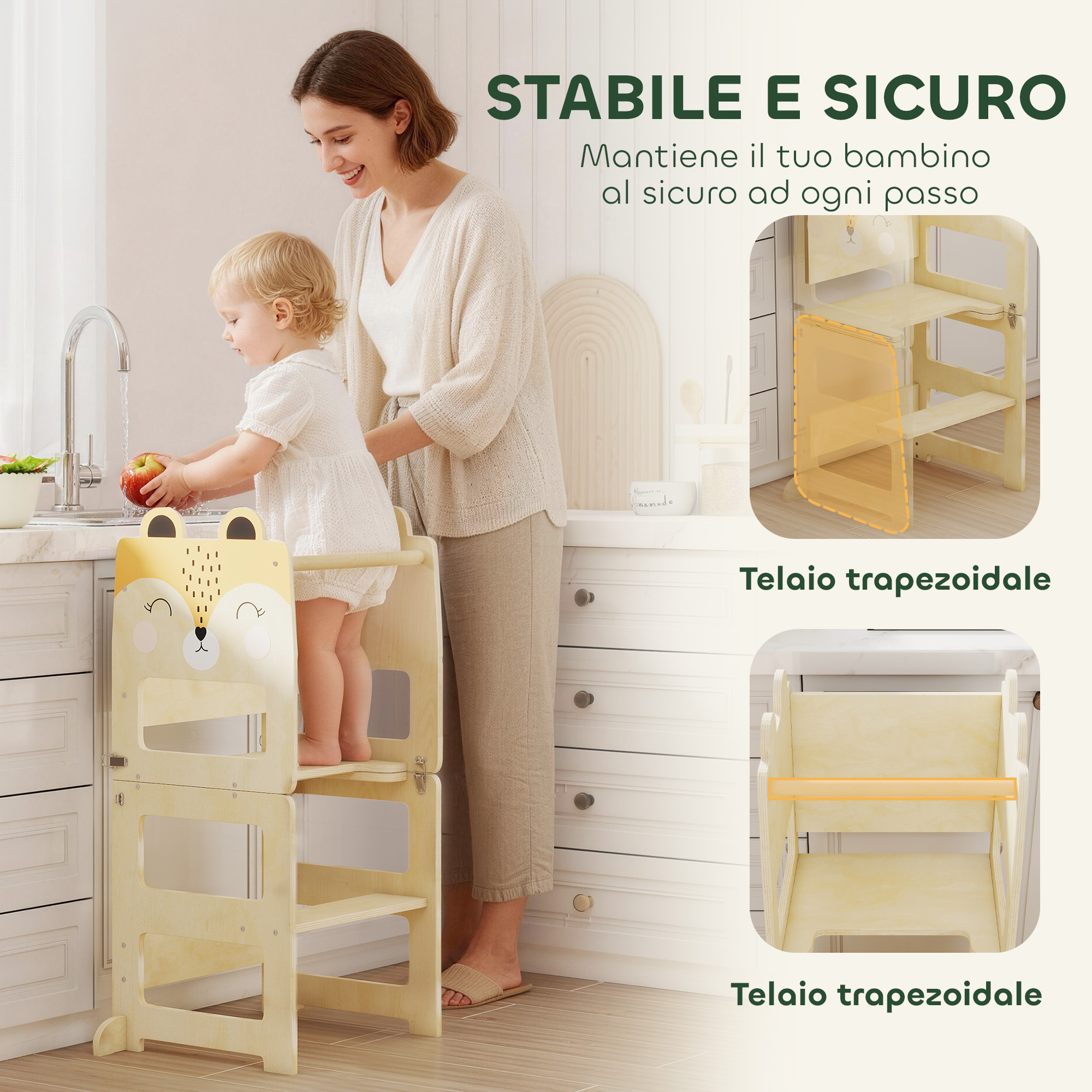 Tour Montessorienne Enfant 2-5 Ans avec Tableau Blanc et Table, en Contreplaqué,