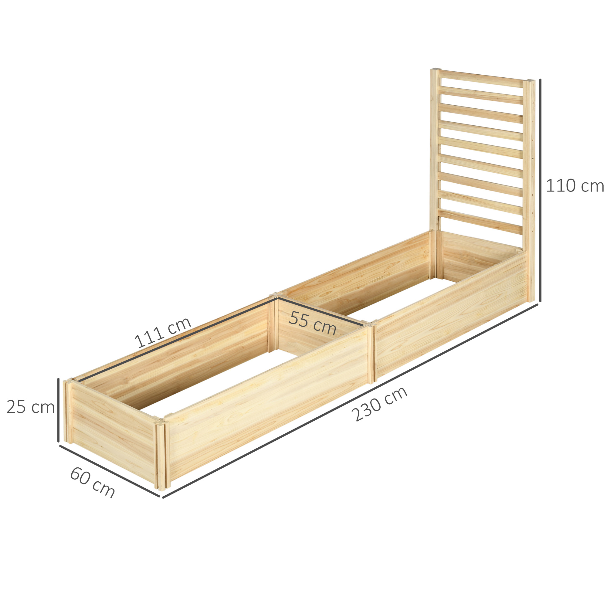 "Raised Dimensiones del huerto: 120x60x30 cm (instalación) <h2>Perfecto para:</h2> <p> – Huerto elevado de madera<br> – Huerto elevado para verduras y hierbas<br> – Macetero elevado para exteriores<br> – Huerto para espacios pequeños<br> – Contenedor para plantas en balcón y terraza</p> <h2>¿Por qué elegir este huerto ahora?</h2> <p>Con este huerto elevado, puede <strong>plantar antes en primavera</strong> y <strong>cosechar más fácilmente</strong> sin cansarse. Sus plantas se benefician de un suelo mejor drenado y una mejor exposición al sol.</p> <p><strong>Stock limitado: entrega rápida en 3 a 7 días hábiles</strong><br> <strong>Agregue este huerto a su carrito hoy mismo</strong> y disfrute de un jardín más organizado y productivo.</p>