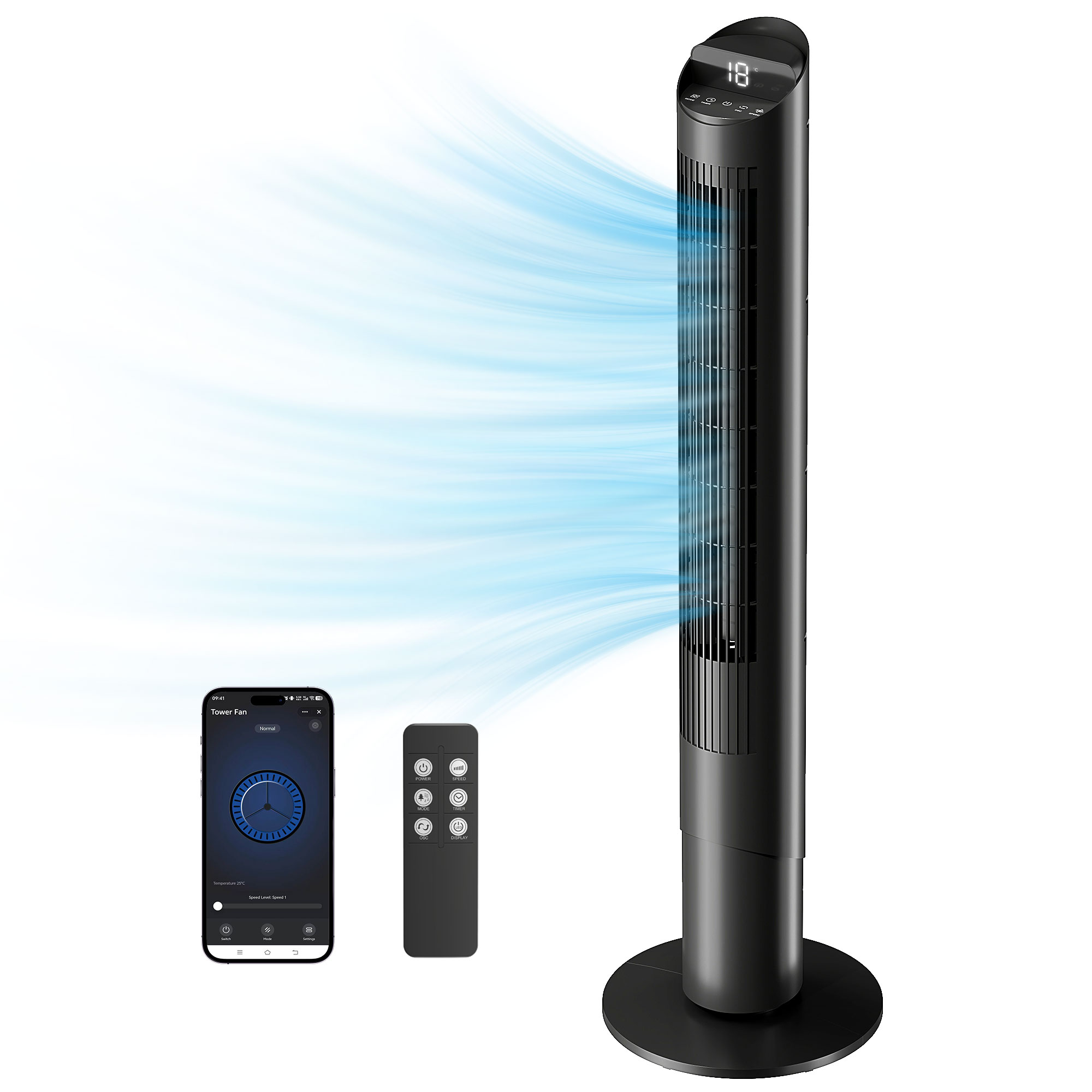 Ventilateur colonne noir 116 cm vue générale
