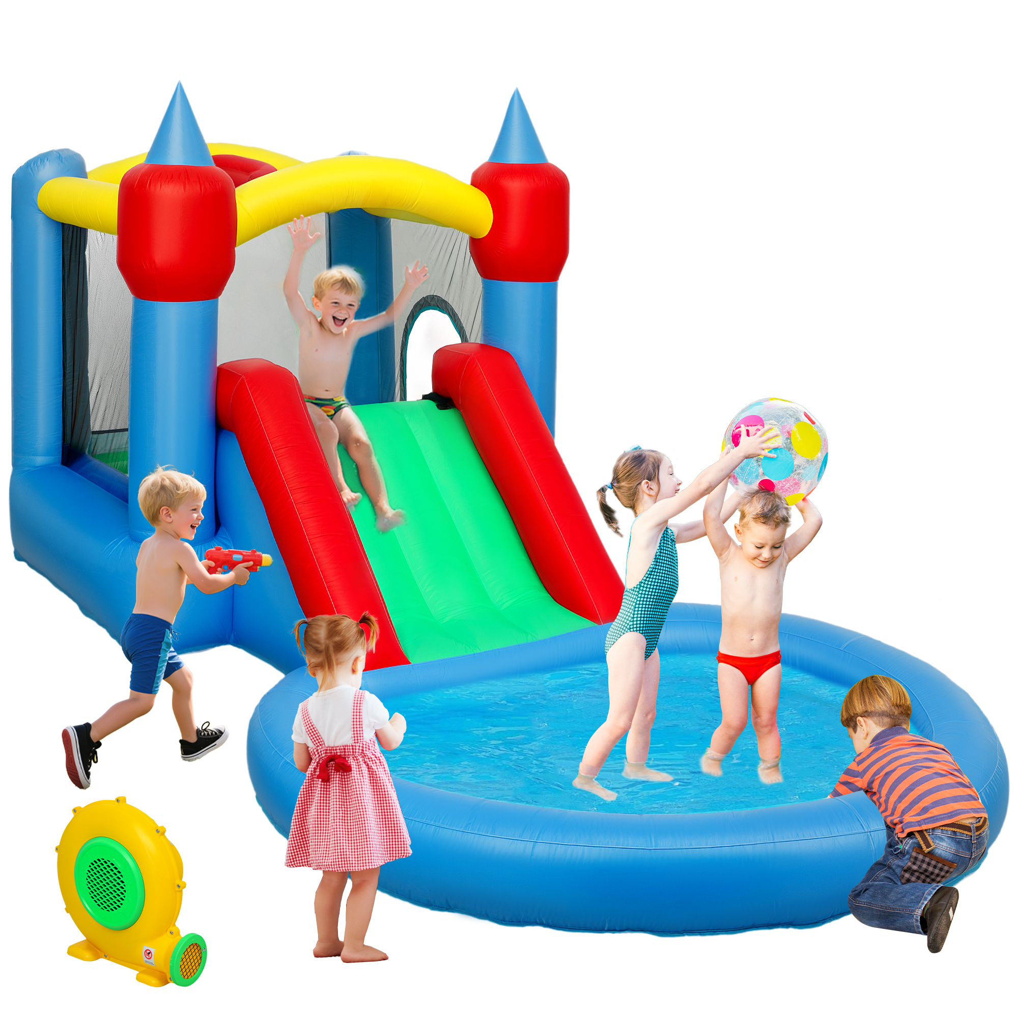Castello Gonfiabile Trampolino 4 In 1, Scivolo, 415x205x190cm, Multicolore_voghion.com