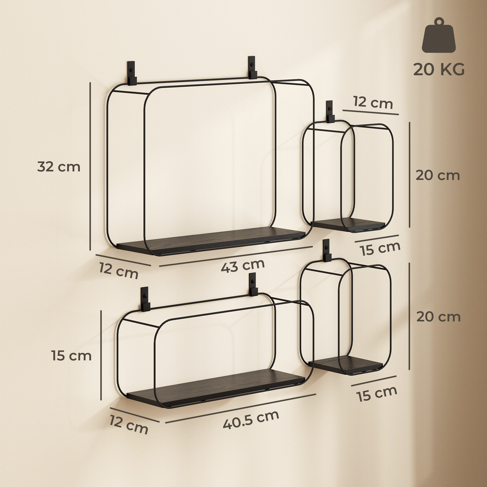 Carico 5 kg per ripiano - 20 kg totali