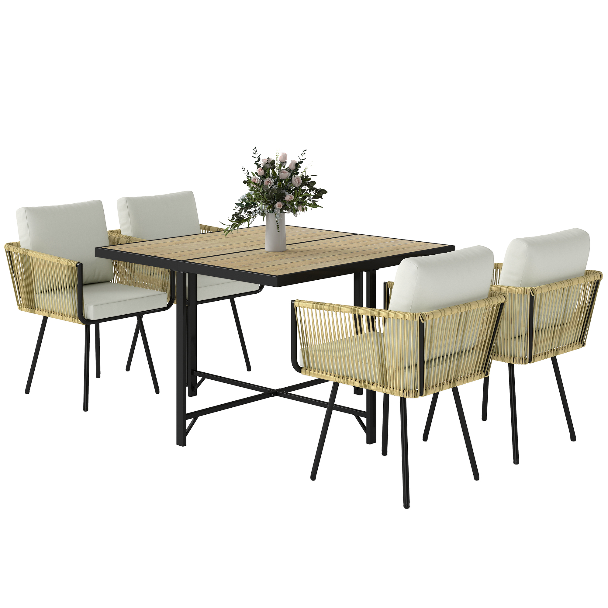 Set da giardino in rattan a 5 pezzi - panoramica