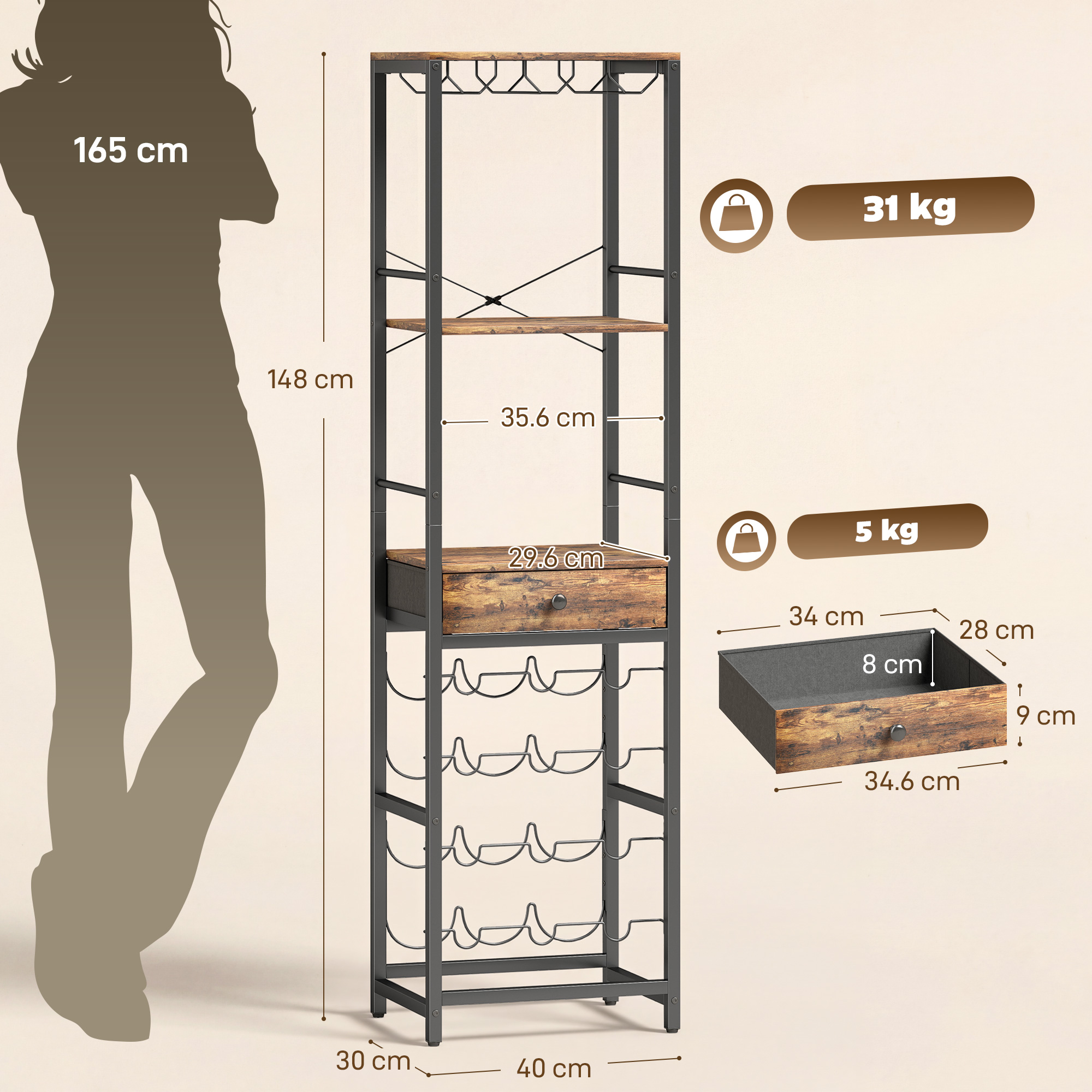 Dimensions slim 40x30x148cm - gain de place