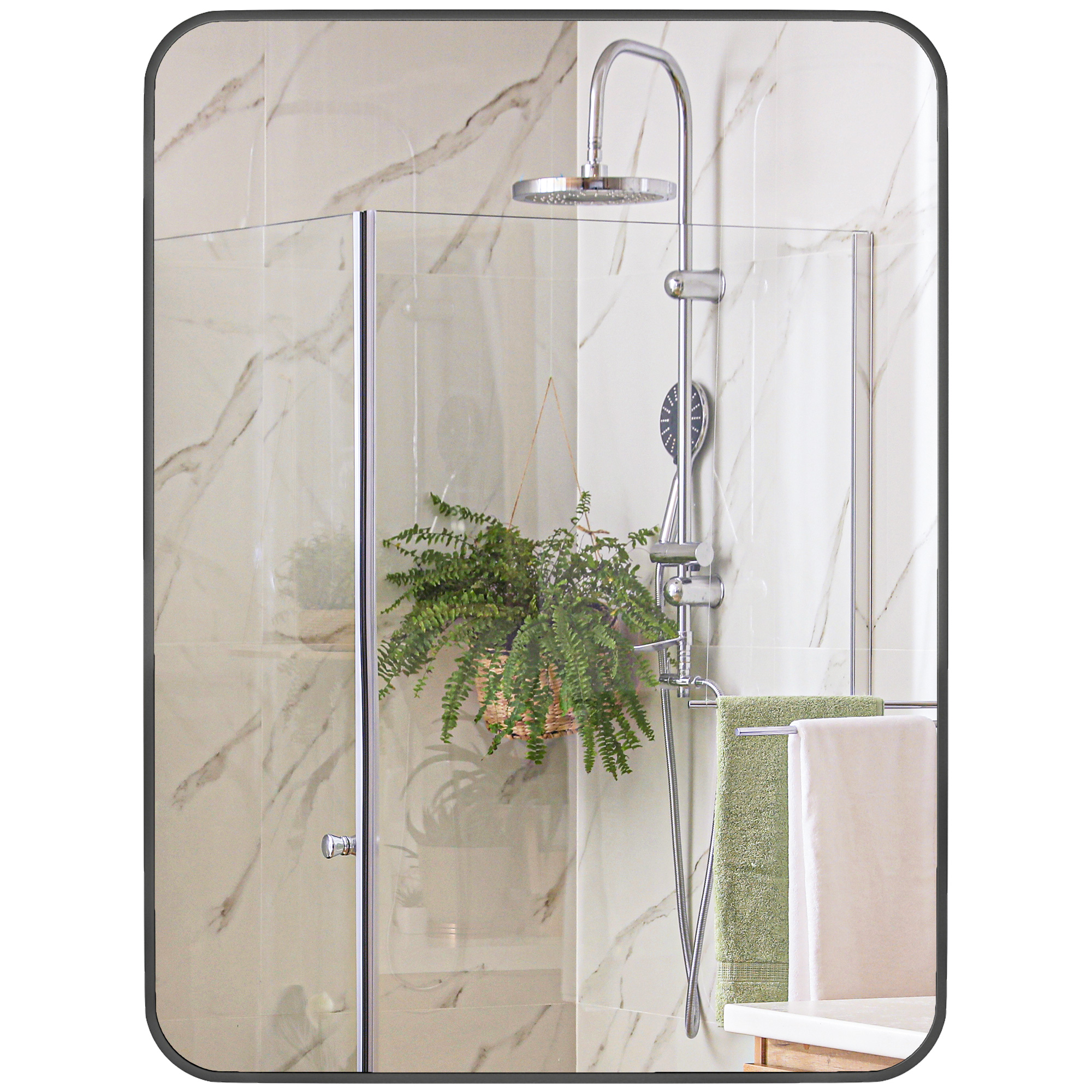 Miroir mural 60x80 cm avec cadre métallique noir - vue d'ensemble