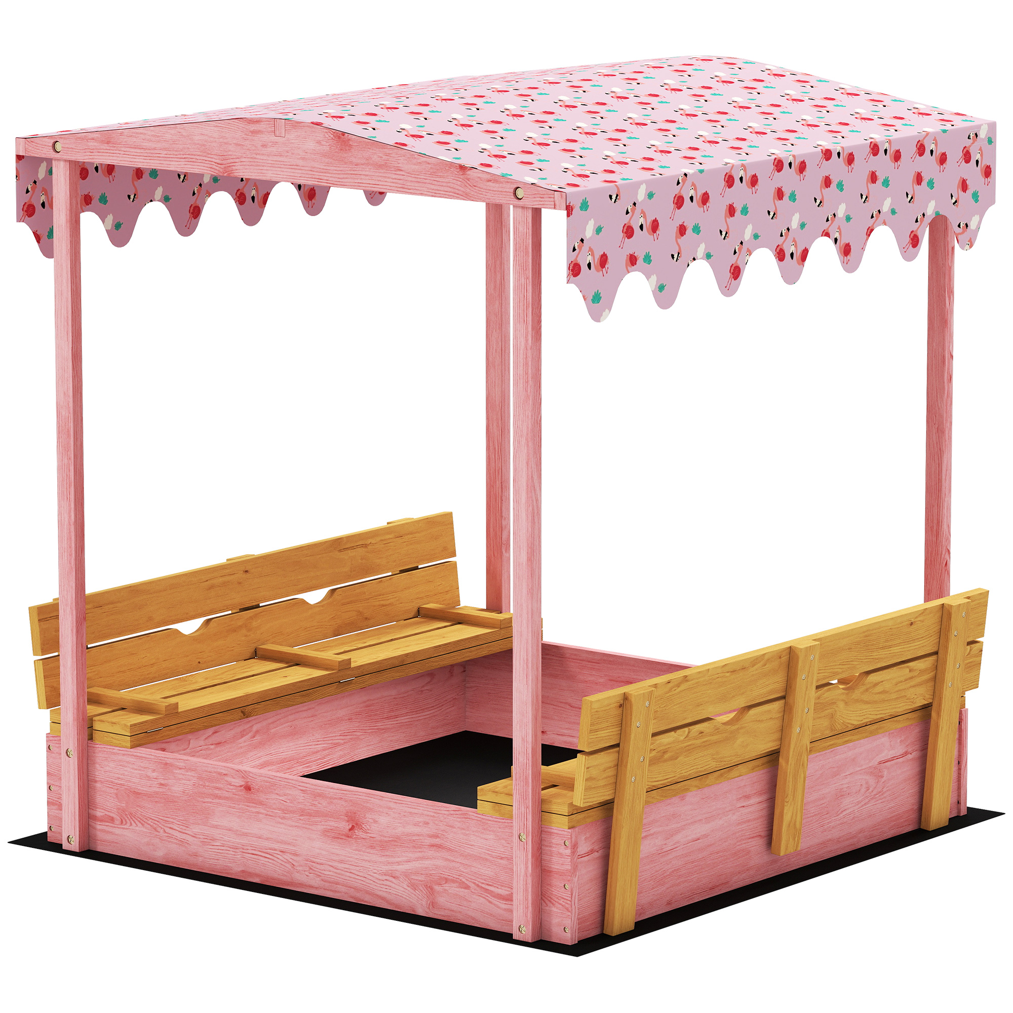 Arenero de madera Flamingo con toldo - Descripción general