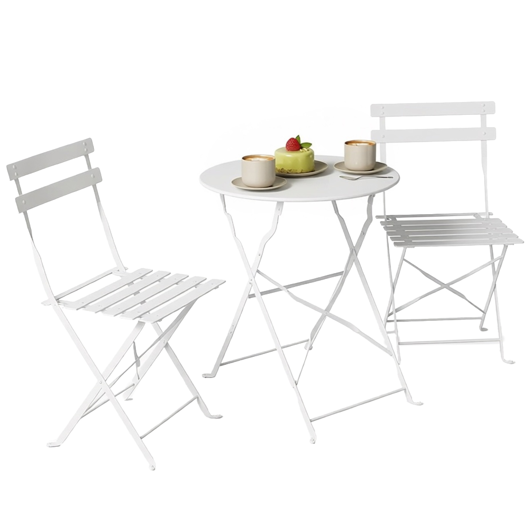 Set de bistro pliant 3 pièces blanc - vue d'ensemble
