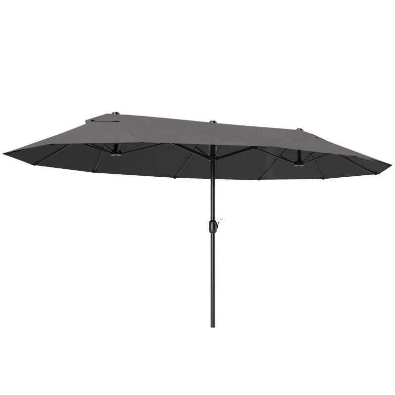 Extra Large 15 ft Patio Umbrella, Double-Sided Wide Outdoor Umbrella with Crank Handle and Air Vents for Backyard, Deck, Pool, Market, Gray