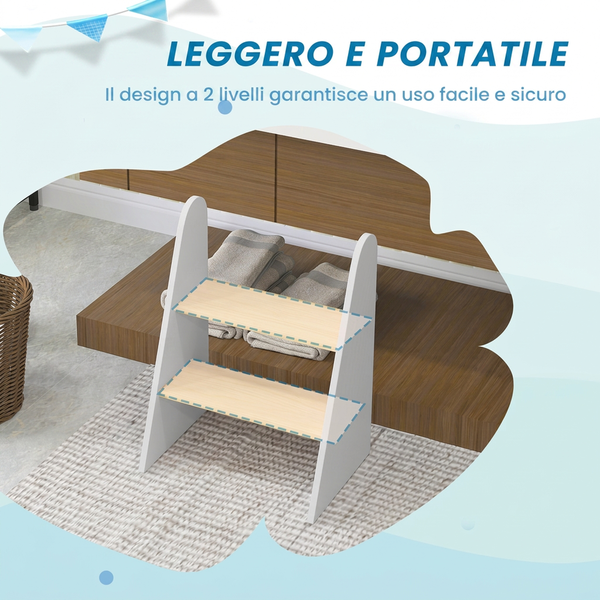 Tabouret Montessori 2 Marches en MDF pour Enfants 3-8 Ans, Escabeau Enfant avec