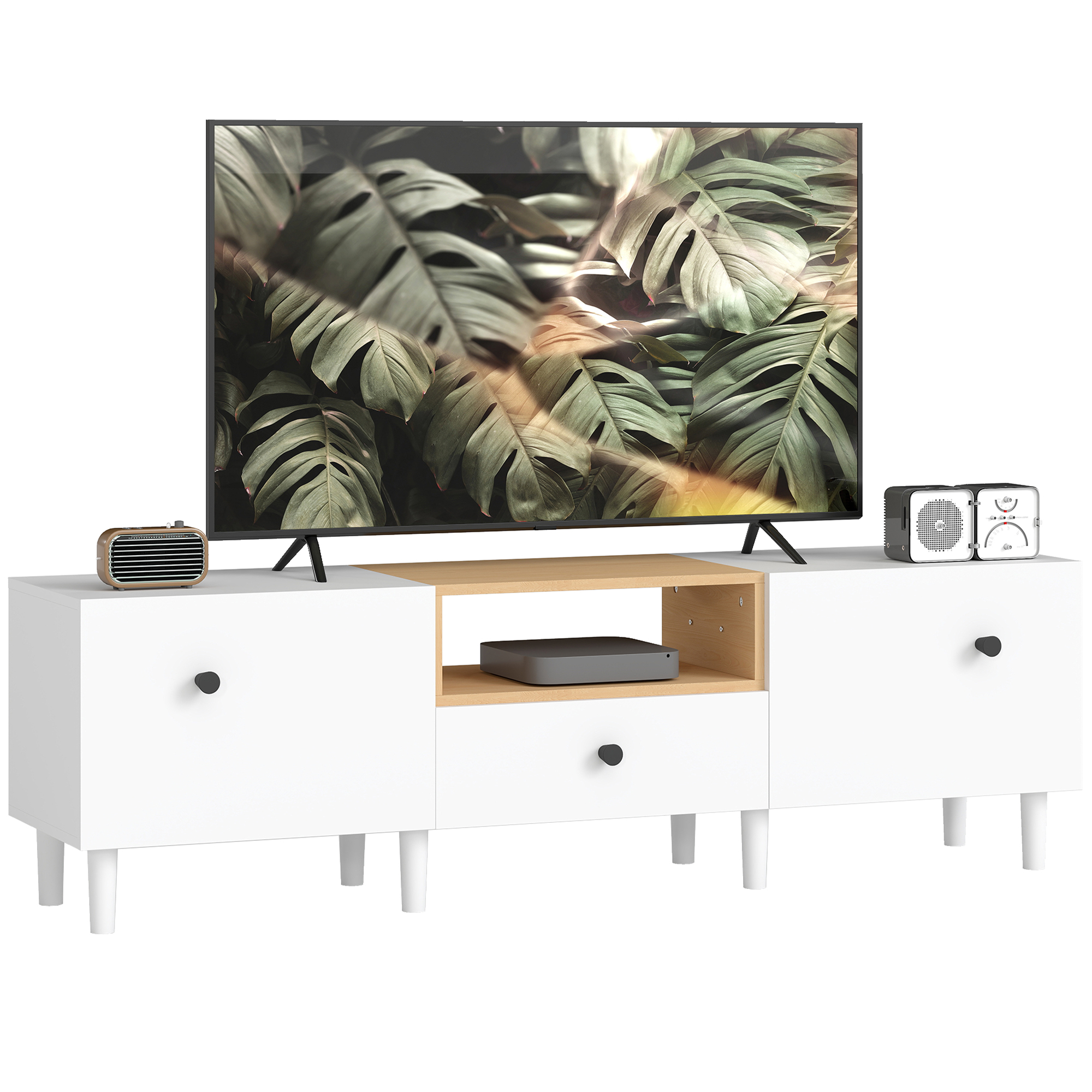 Meuble TV blanc et bois