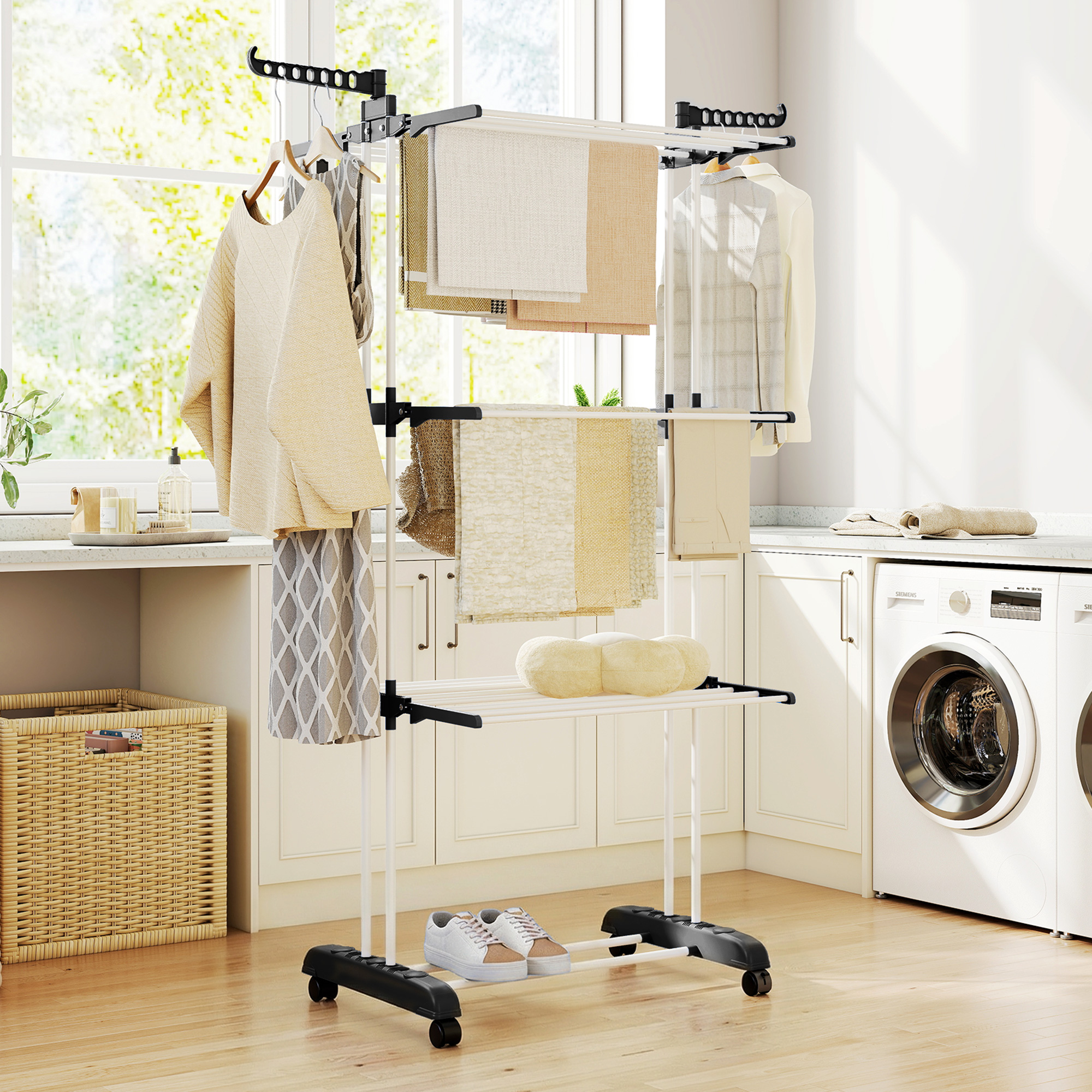 Séchoir pliable avec 4 roues