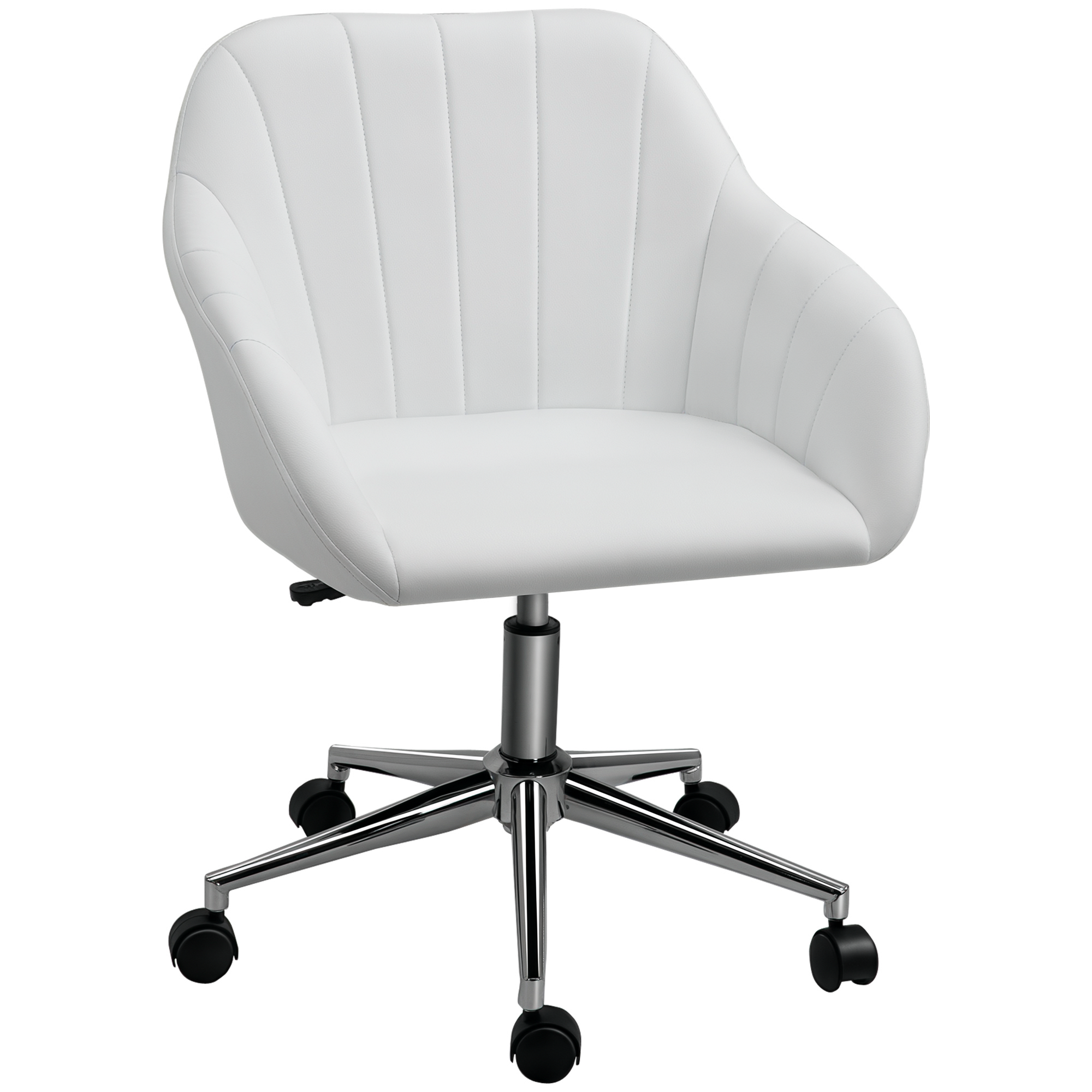Mid Back Home Office Chair Computer Desk Chair with PU Leather, Adjustable Height, Swivel Wheels, White