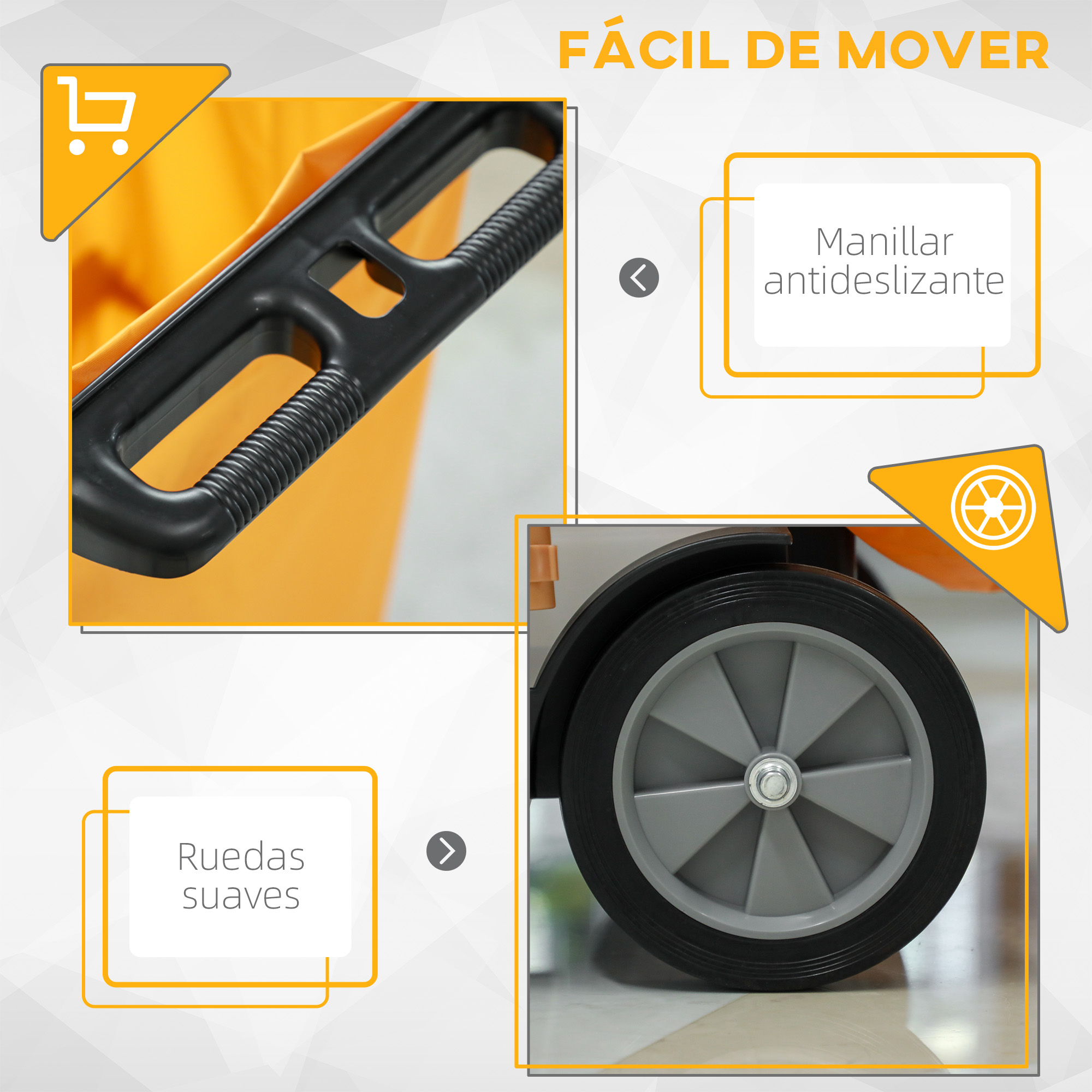 Cleaning Trolley With Bag Wheels And 3 Shelves For Hotels Yellow_voghion.com