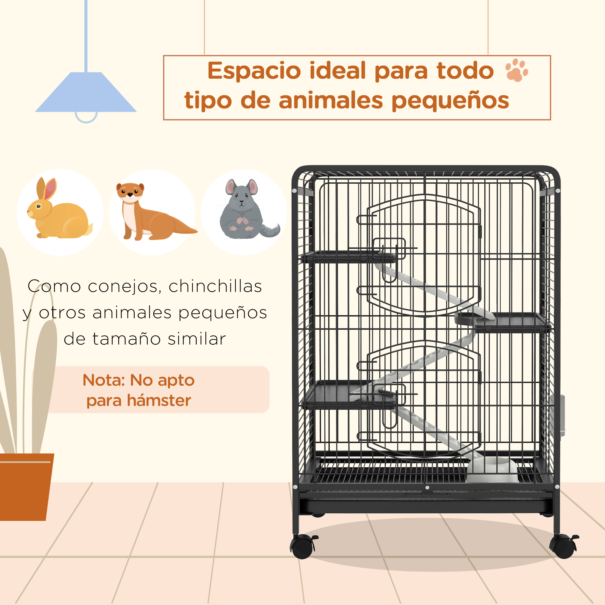 Rodent Cage With Wheels 3 Platforms Tray Feeder And Water Bottle_voghion.com