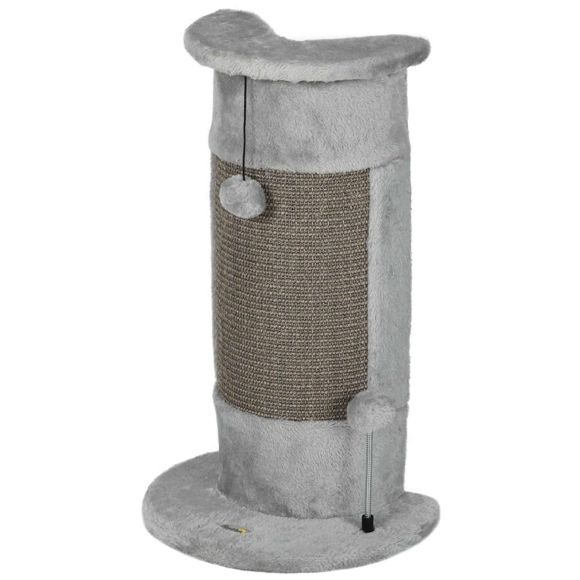 Cat Scratching Post With Sisal Pole And Hanging Toy Balls Grey_voghion.com