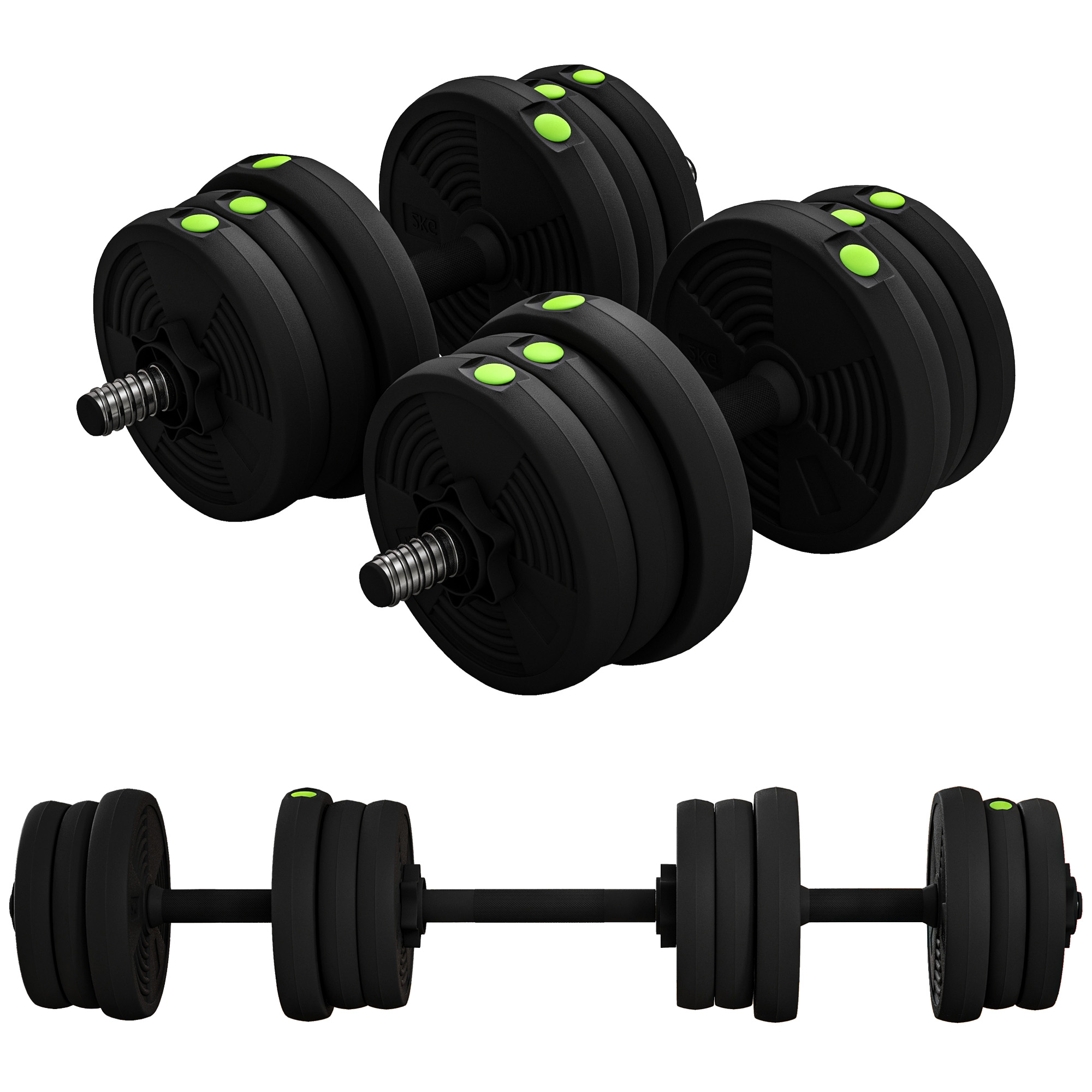 Kit De Mancuernas 20kg 2 En 1 Con Barra De Pesas Mango Antideslizante Para Entrenamiento De Fuerza Verde_desvips.com