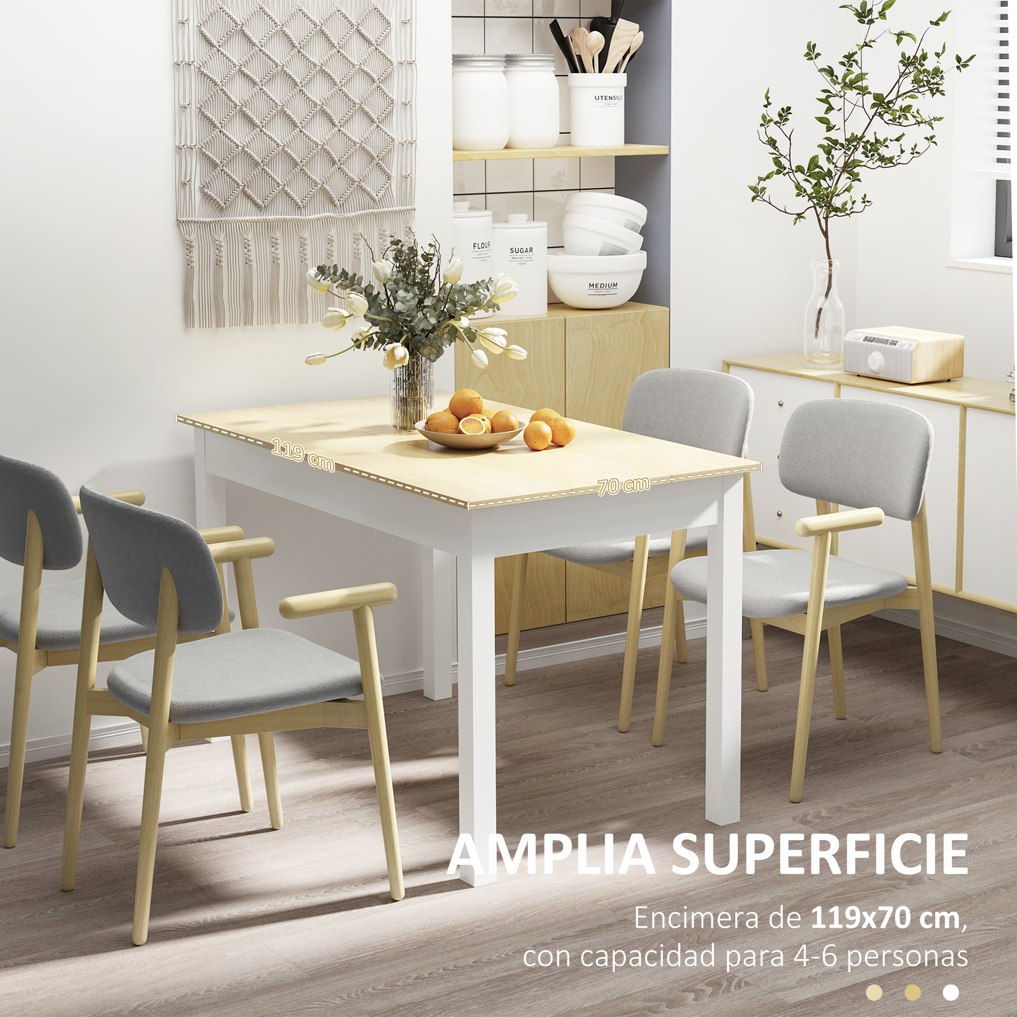 Table à manger moderne pour 4 à 6 personnes en bois chêne blanc_voghion.com