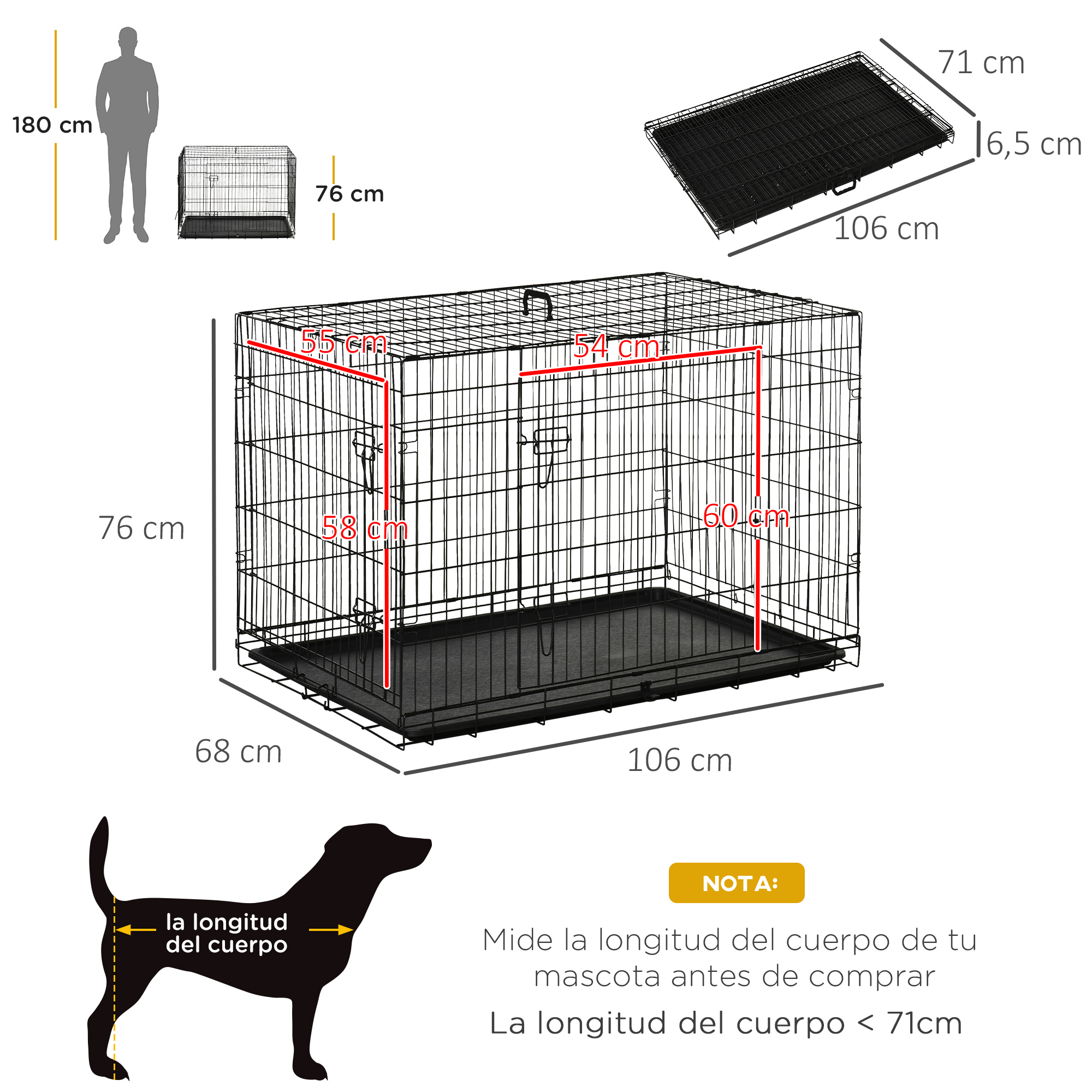 Dog Cage Medium Folding Wire With 2 Doors And Removable Tray_voghion.com