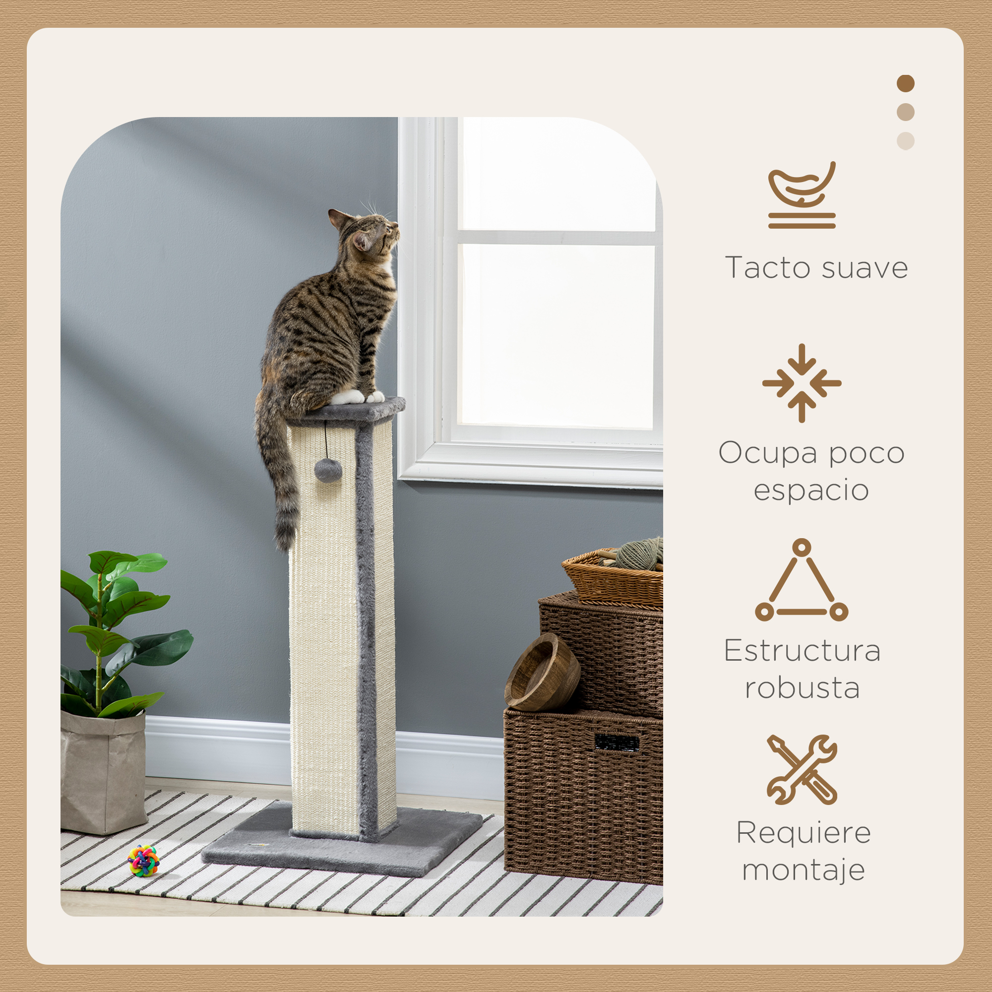 Cat Scratching Post With Sisal Pole And Hanging Ball Grey_voghion.com
