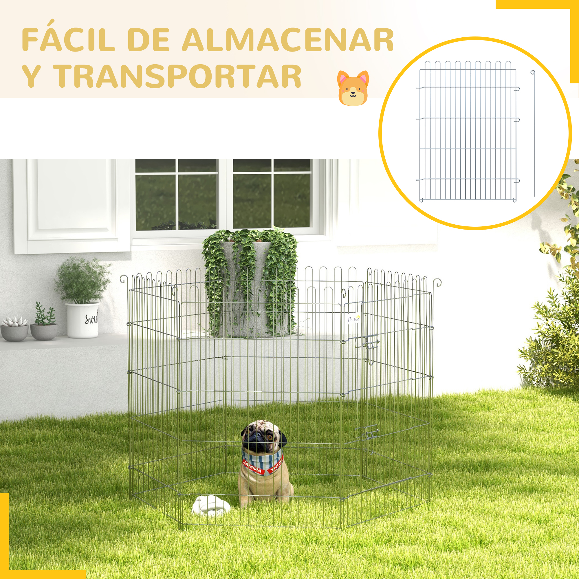 Valla Plegable Para Perros De 8 Piezas Con Puerta De Acero Plata_voghion.com