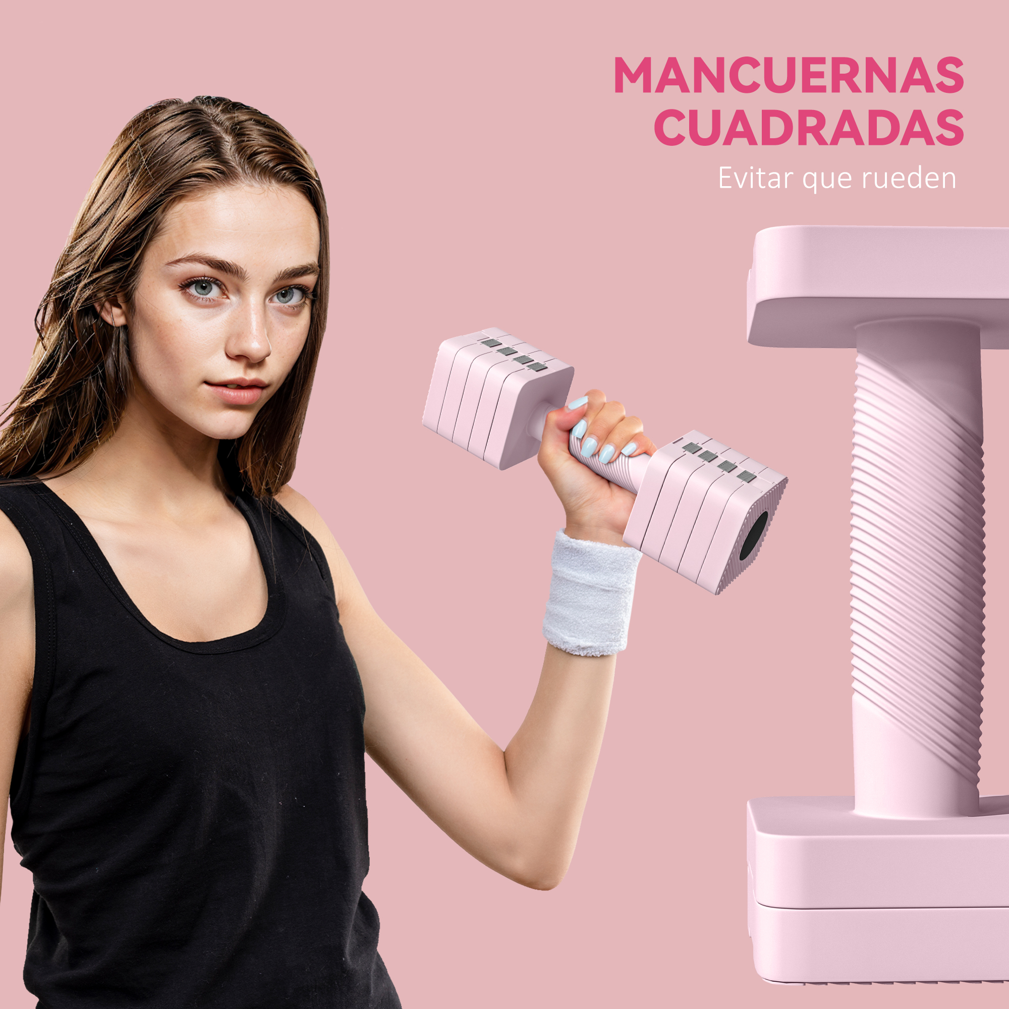 Juego De Mancuernas 10 Kg Con Mango Antideslizante Y Diseño Cuadrado Para Entrenamiento En Gimnasio Rosa_desvips.com