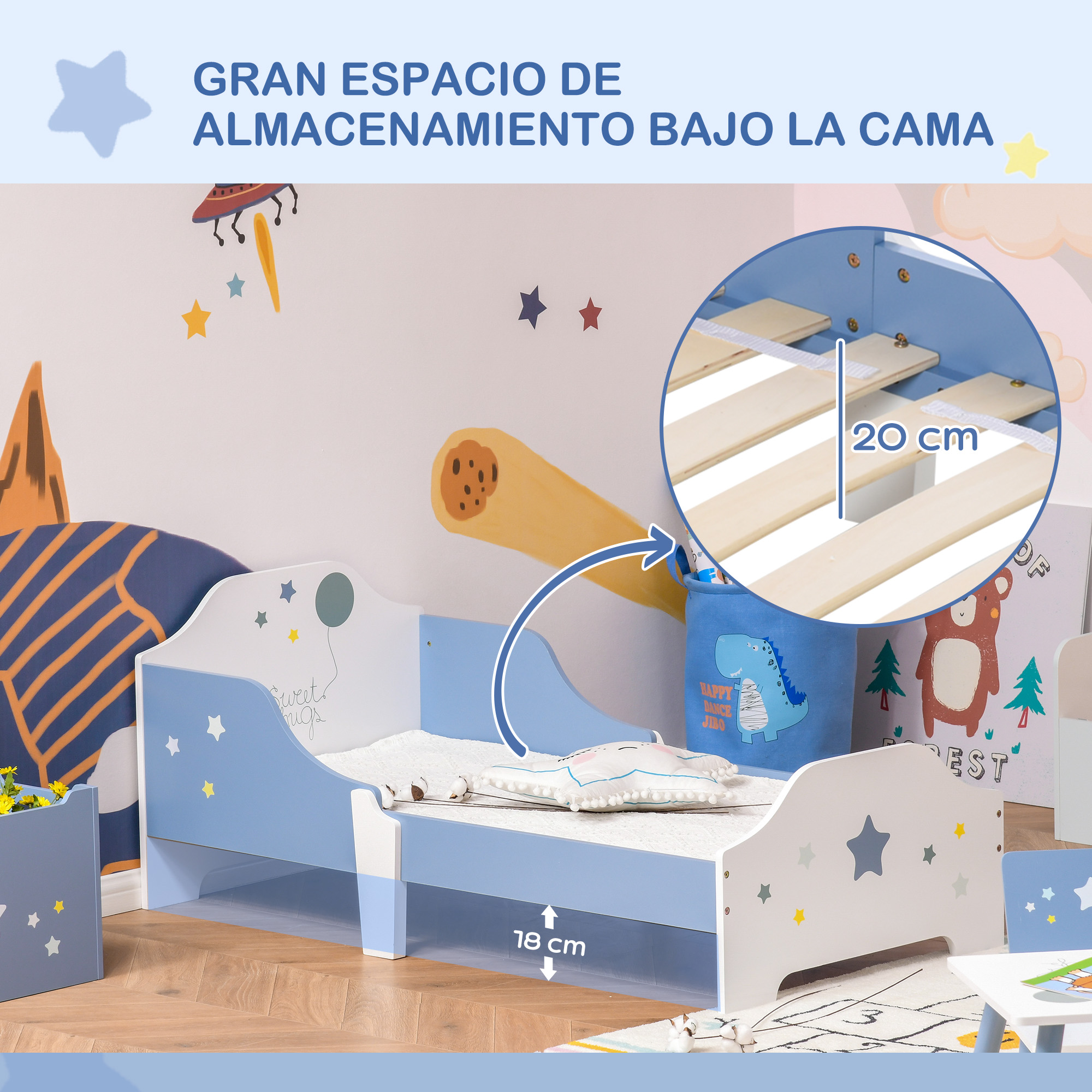 Kinderbett Aus Holz Mit Sternenmotiv Für Kinder Blau_voghion.com