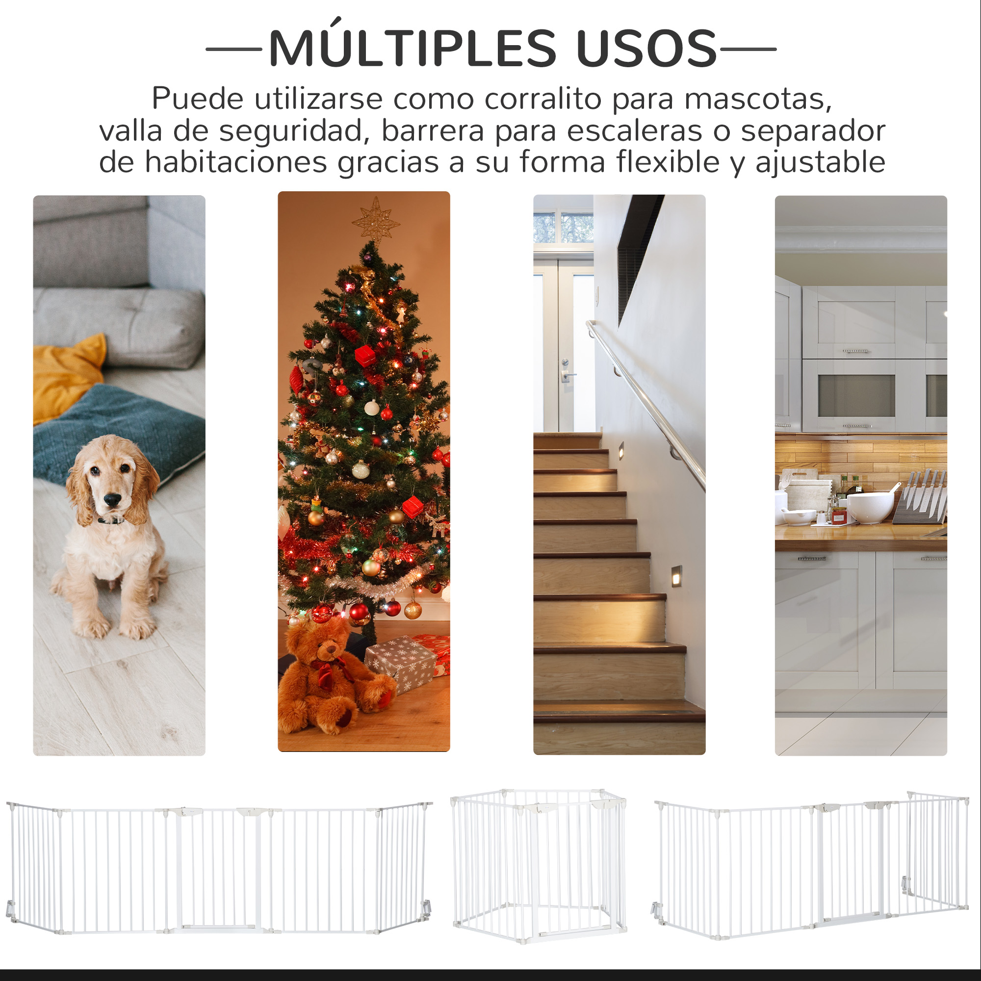 Pet Safety Gate 5 Panel Foldable For Stairs And Hallways White_voghion.com