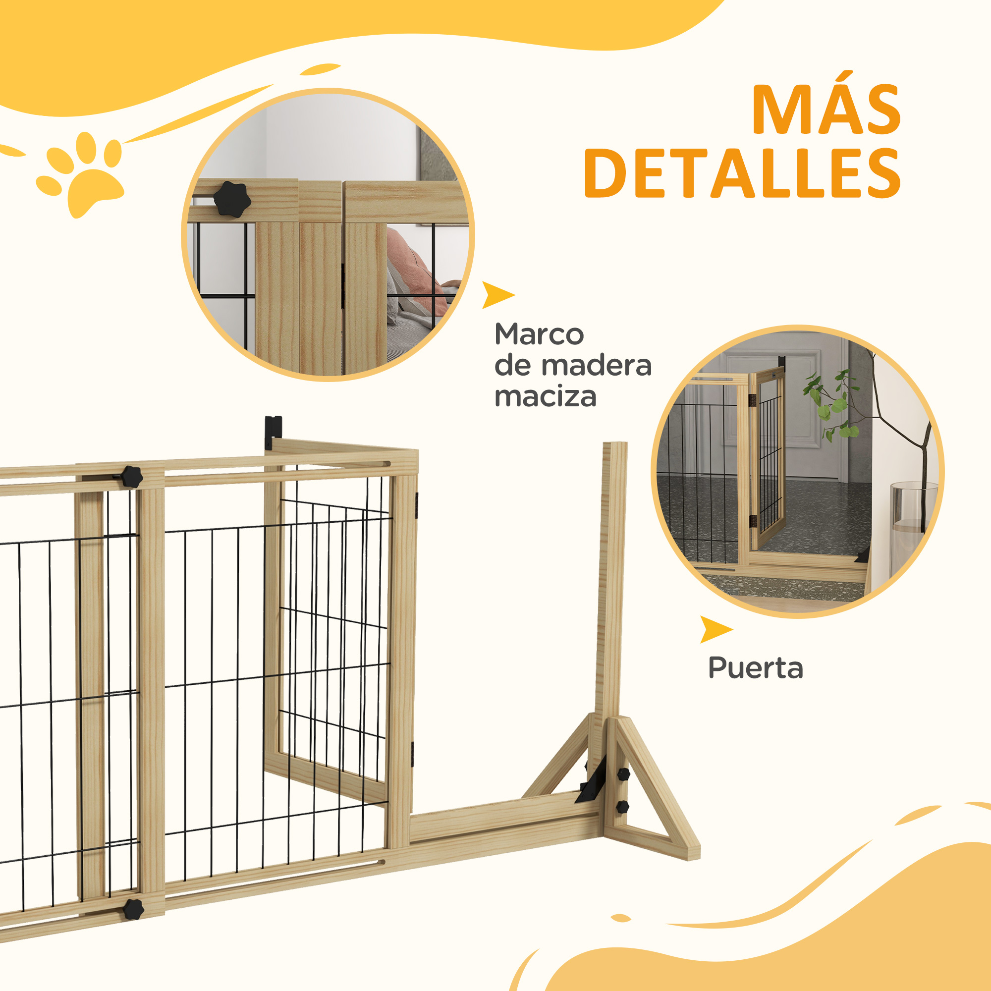 Valla extensible para mascotas con paneles y patas de apoyo natural_voghion.com