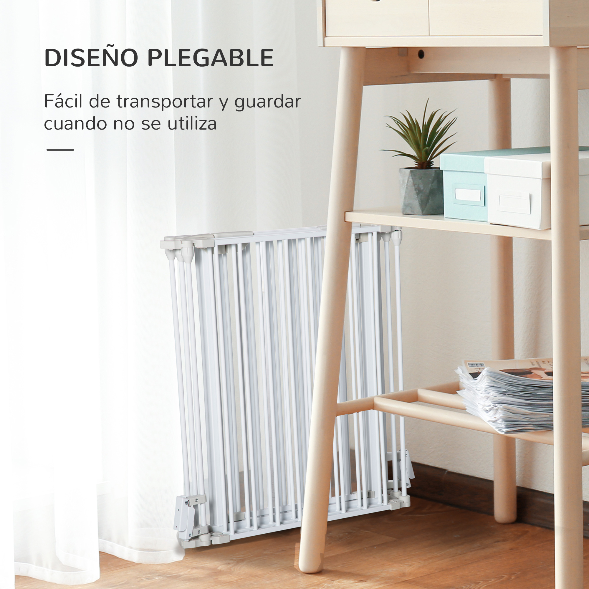 Pet Safety Gate 5 Panel Foldable For Stairs And Hallways White_voghion.com