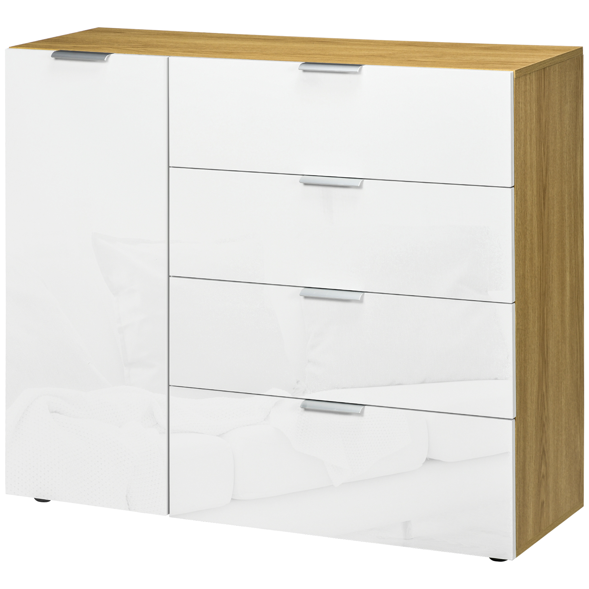 Sideboard Cabinet With 4 Drawers Cupboard And Adjustable Shelves_voghion.com