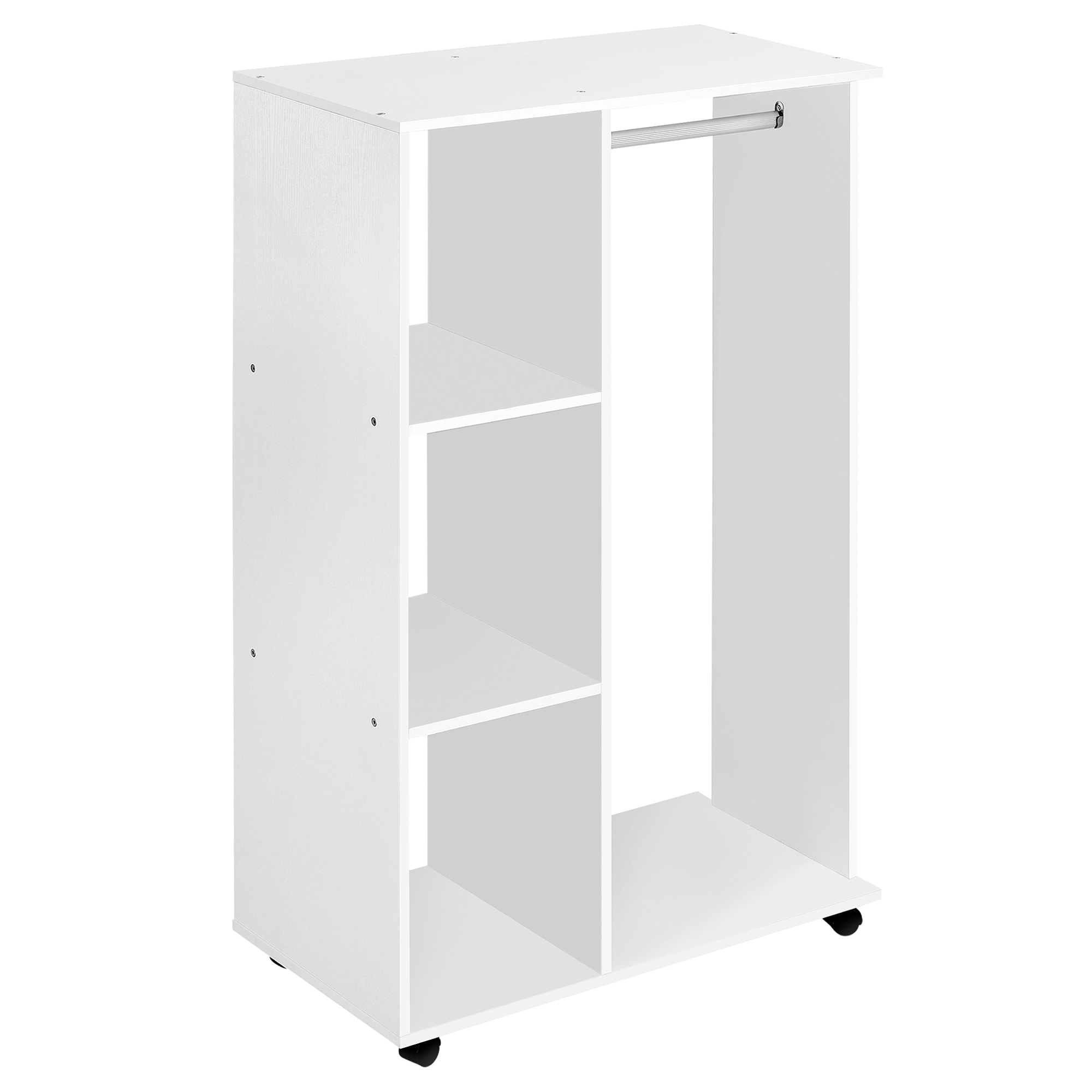 Armario Abierto Con Ruedas Barra Y Estantes Para Tener Ropa Colgada Y Doblada 80x40x128 Cm Blanco_voghion.com