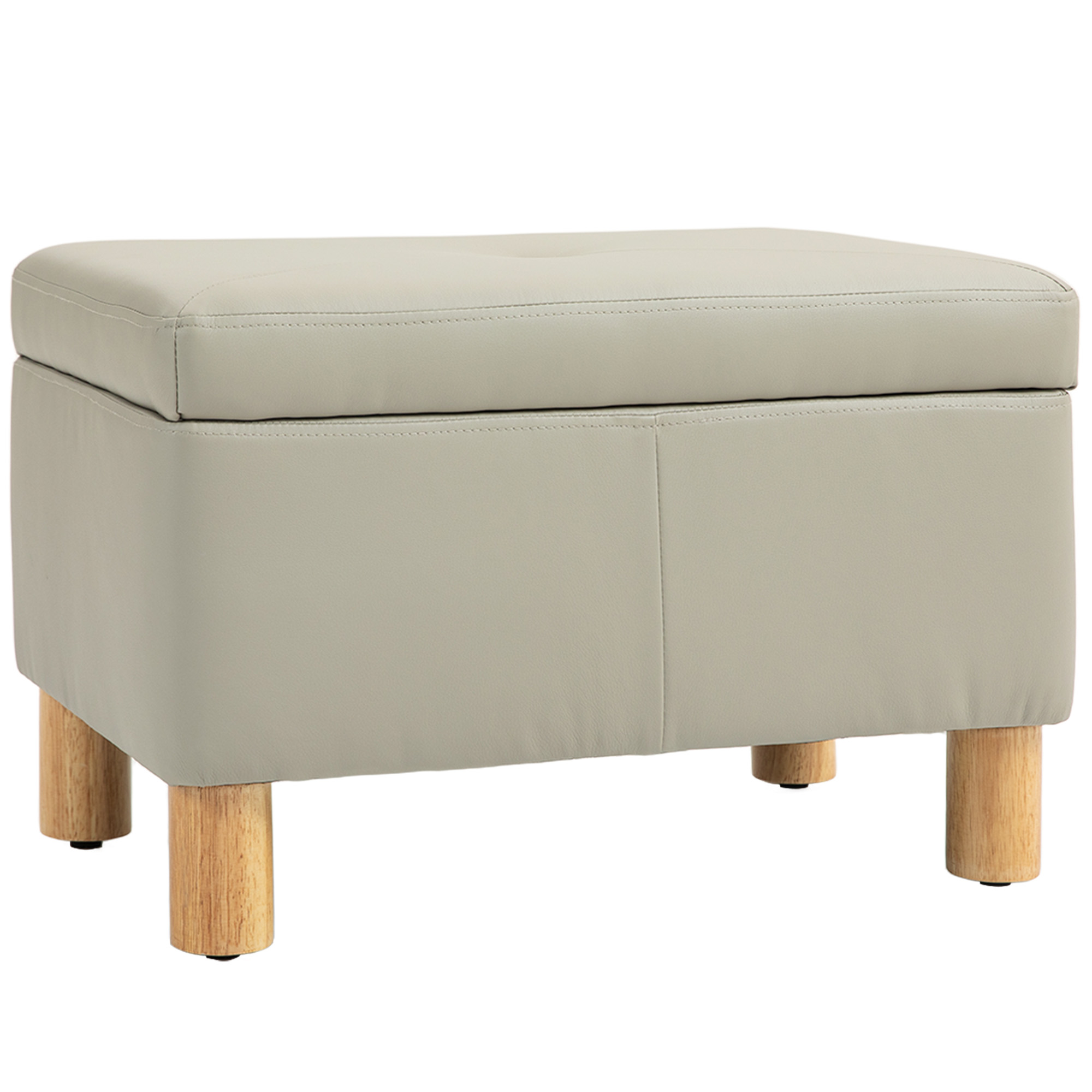 Baúl De Almacenaje Para Dormitorio 33L Tapizado En PU Banco De Almacenaje Con Patas De Madera 60x38x40 Cm Gris Claro_voghion.com