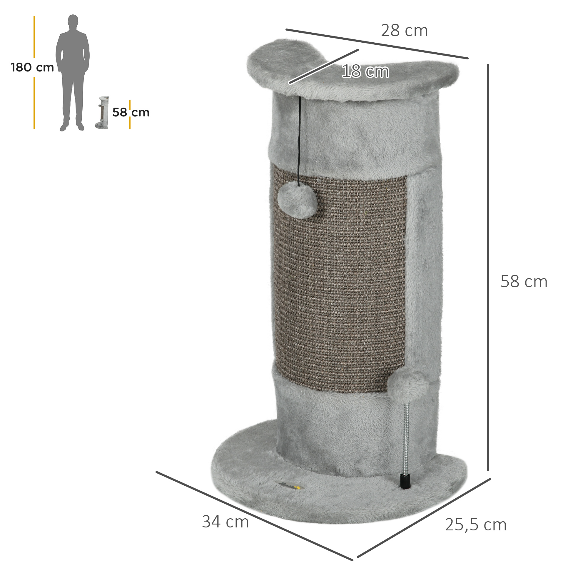 Cat Scratching Post With Sisal Pole And Hanging Toy Balls Grey_voghion.com