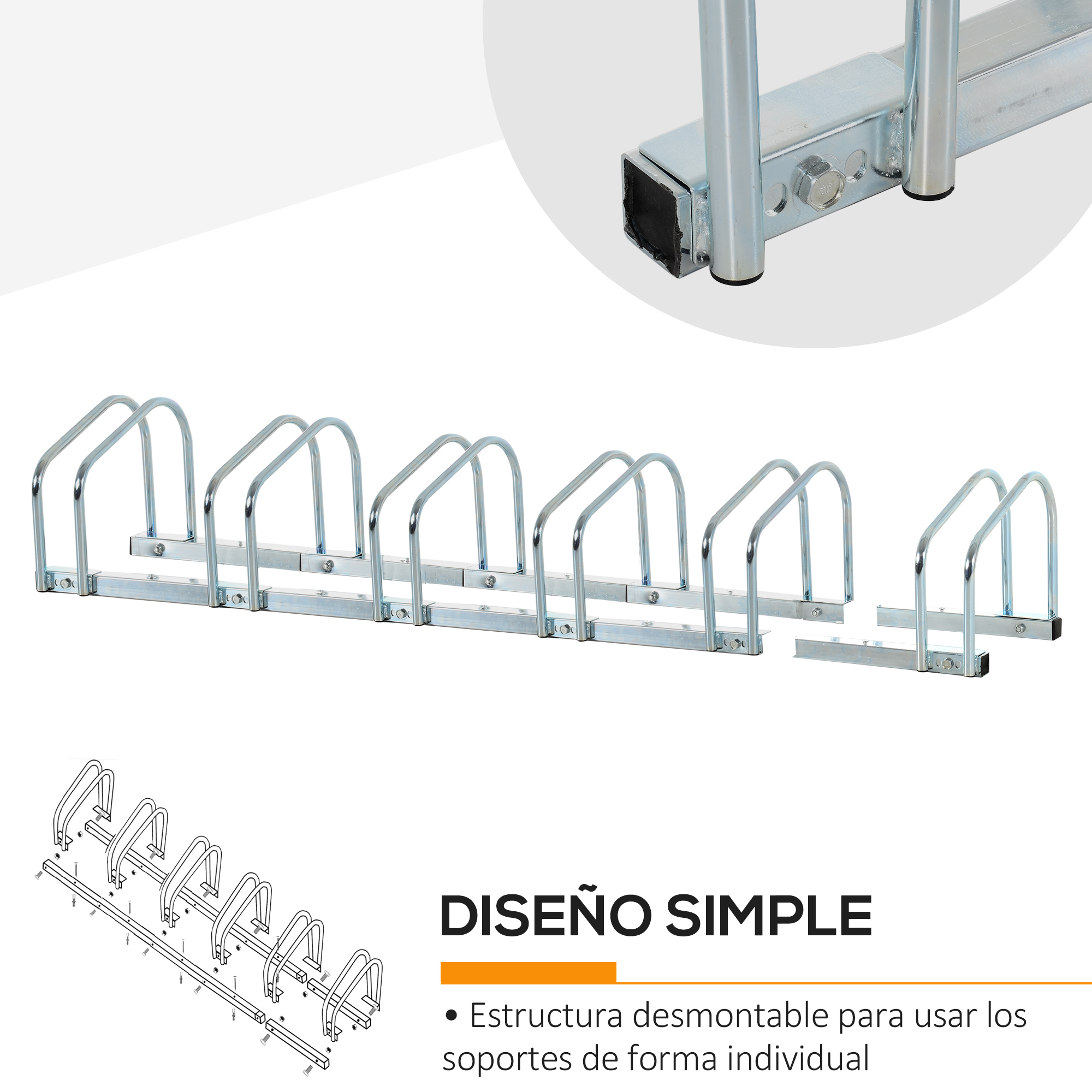 Aparcamiento Para 6 Bicicletas Soporte De Acero Para Aparcar Bicicletas En El Suelo O Pared 179x33x27 Cm Plata_ecoleips.com