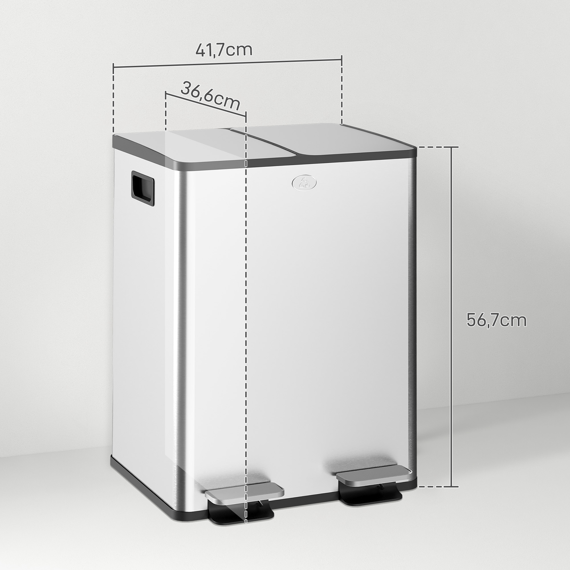 Stainless Steel Kitchen Pedal Bin With Double Compartment Lid_voghion.com