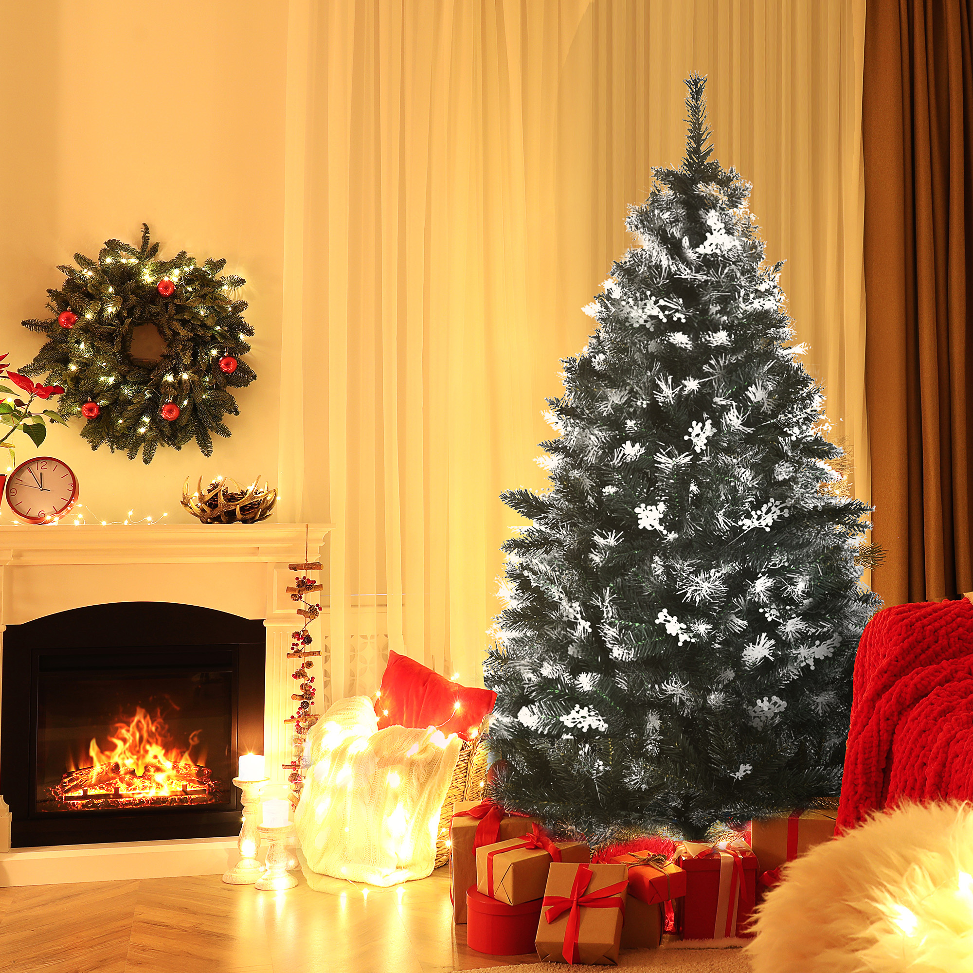 Albero di natale artificiale con base in acciaio e decorazioni_voghion.com