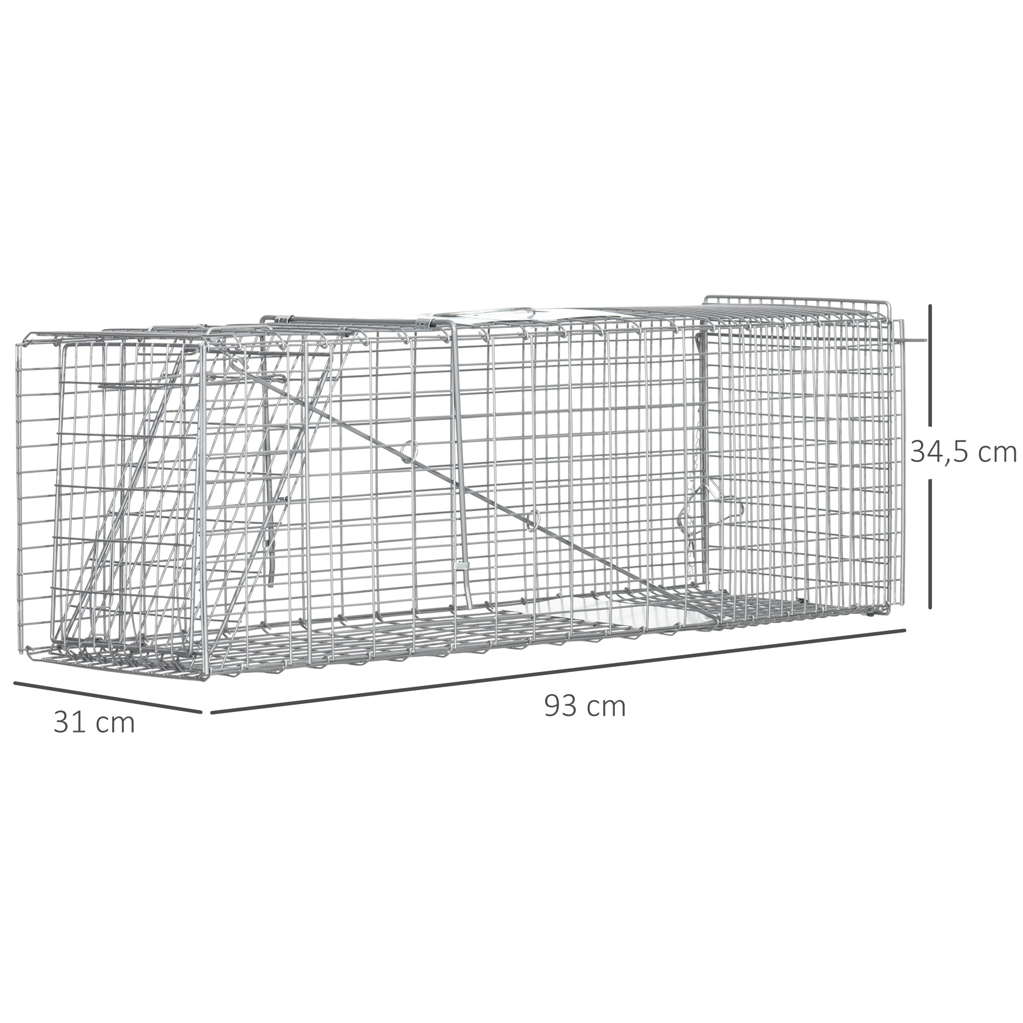 Trampa Para Animales Vivos Plegable 93x31x34,5 Cm Jaula De Captura De Alambre Con Puerta Y Asa Para Conejos Plata_ecoleips.com