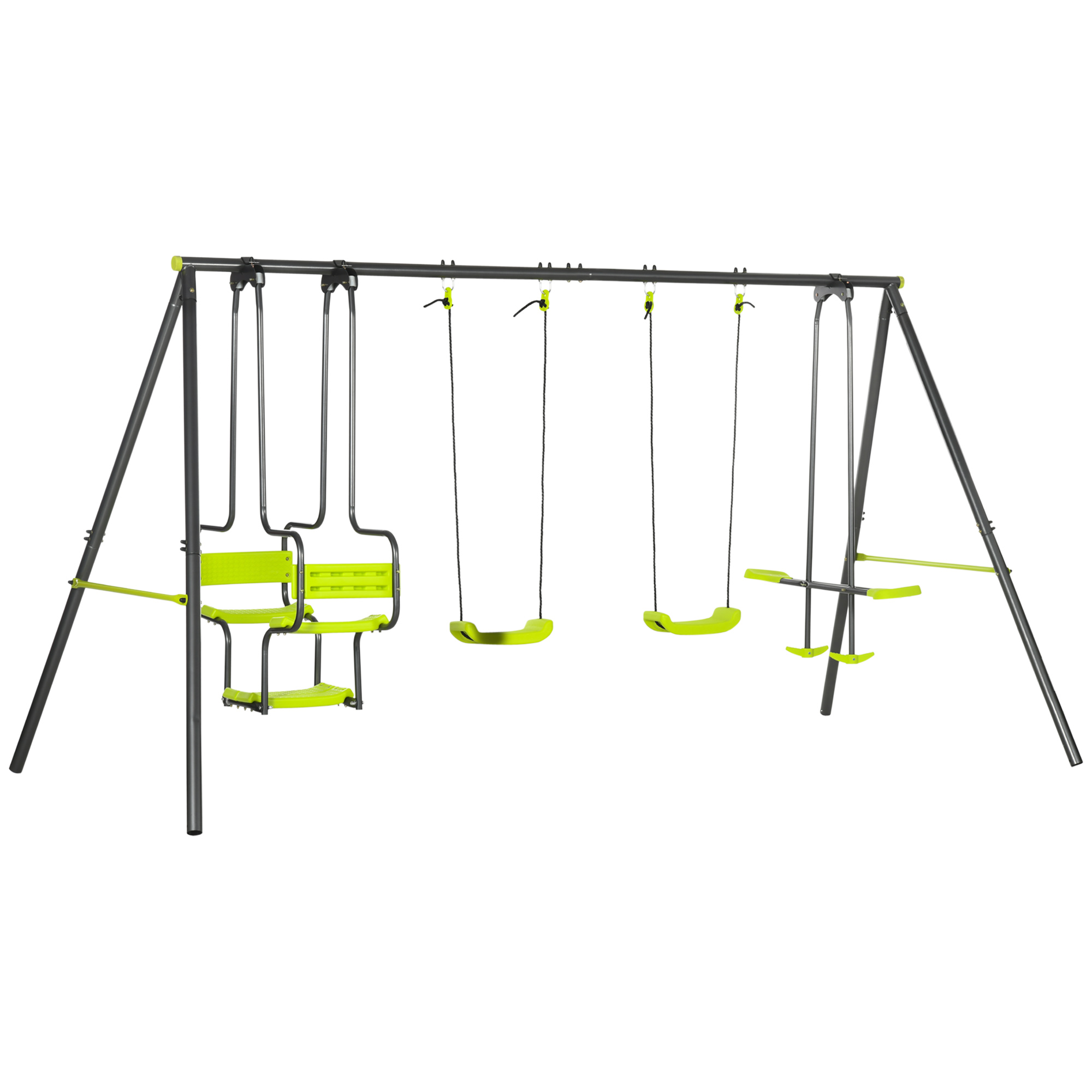 Columpio Infantil Para Exterior Con 6 Asientos Con Marco De Acero Para +3 Años 355x184x186 Cm Verde_voghion.com